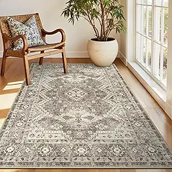 Rugland Tapete 3x5 – Tapete lavável resistente a manchas, tapetes antiderrapantes para sala de estar, tapetes de área tribal persa boho (TPR07-marfim, 3'x5')