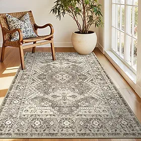Rugland Tapete 3x5 – Tapete lavável resistente a manchas, tapetes antiderrapantes para sala de estar, tapetes de área tribal persa boho (TPR07-marfim, 3'x5')