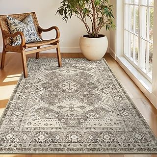 Rugland Teppich, 7,6 x 12,7 cm, schmutzabweisend, waschbar, rutschfeste Unterseite, für Wohnzimmer, Vintage-Stil, Tribal (TPR07-Elfenbein, 90 x 150 cm)