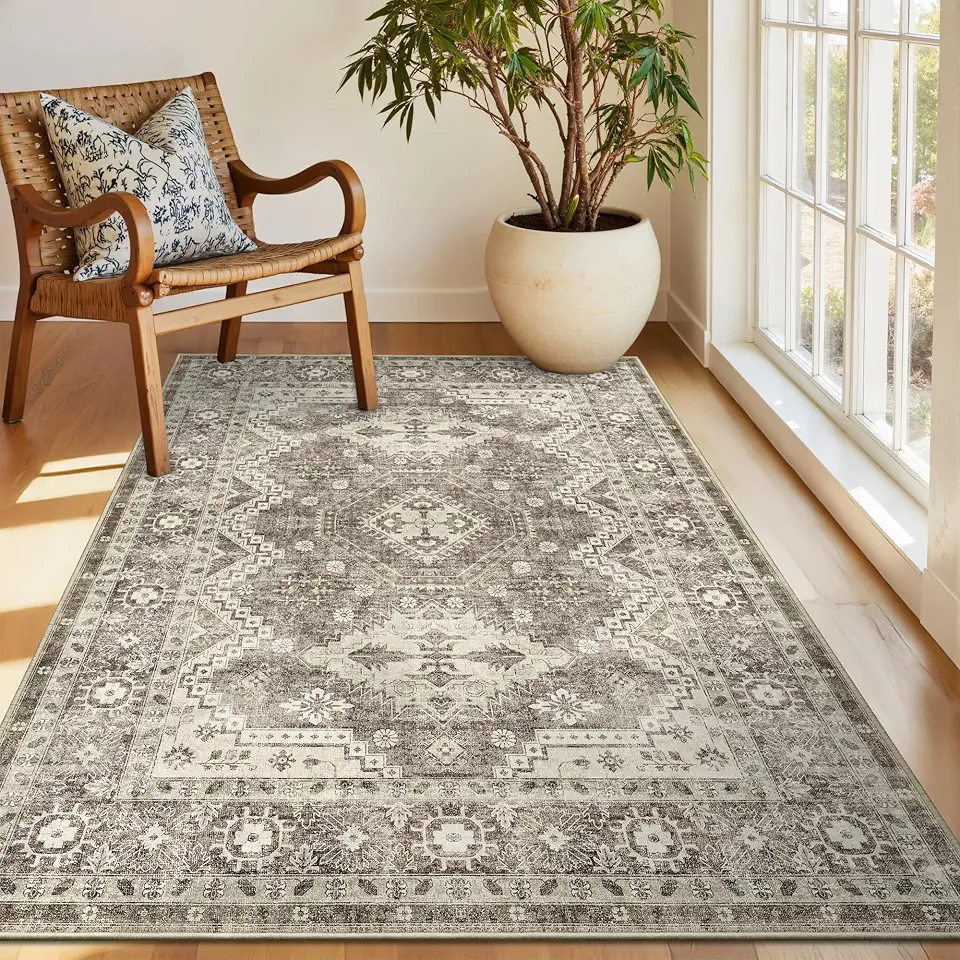 Rugland Tapete 3x5 – Tapete lavável resistente a manchas, tapetes antiderrapantes para sala de estar, tapetes de área tribal persa boho (TPR07-marfim, 3'x5')