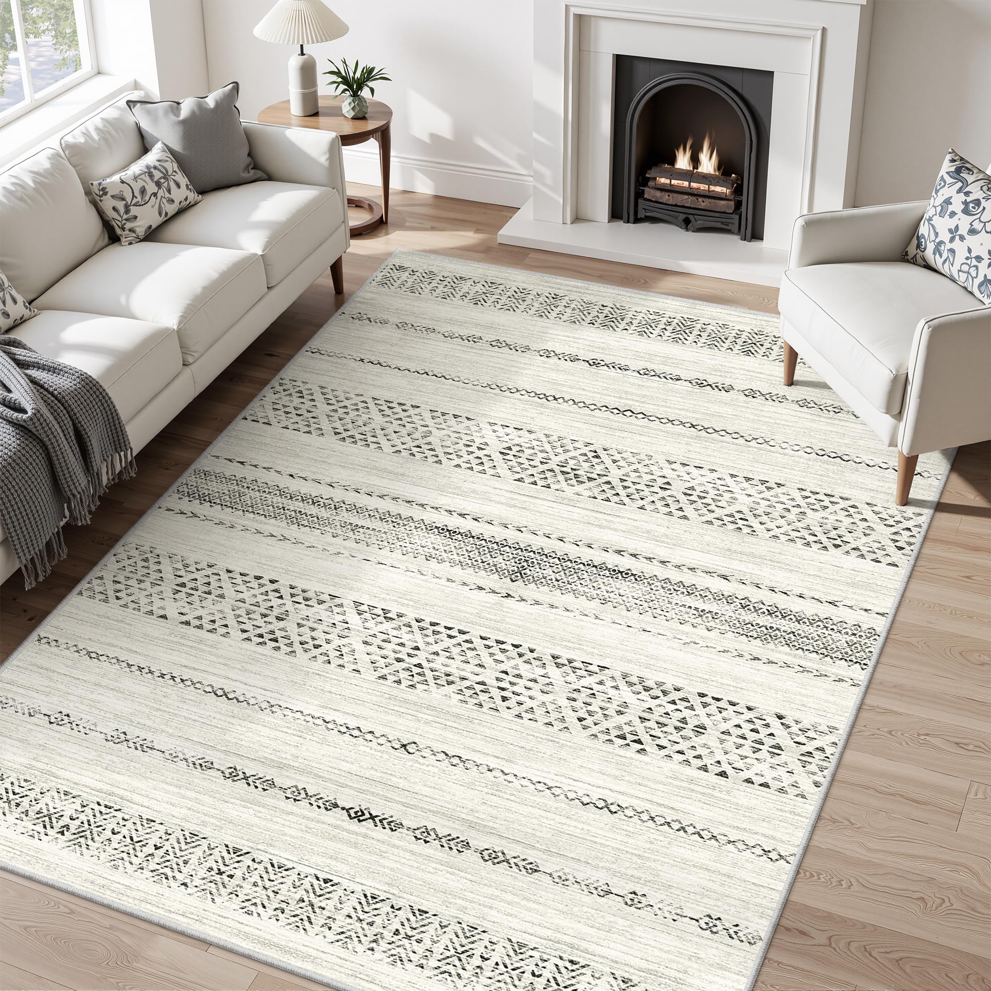 Miukiki 5x7 Area Rug for Living Room Moroccan Washable Rugs Non Slip Indoor Floor Carpet Foldable Large Soft Area Rug for Dining Room Bedroom with Low