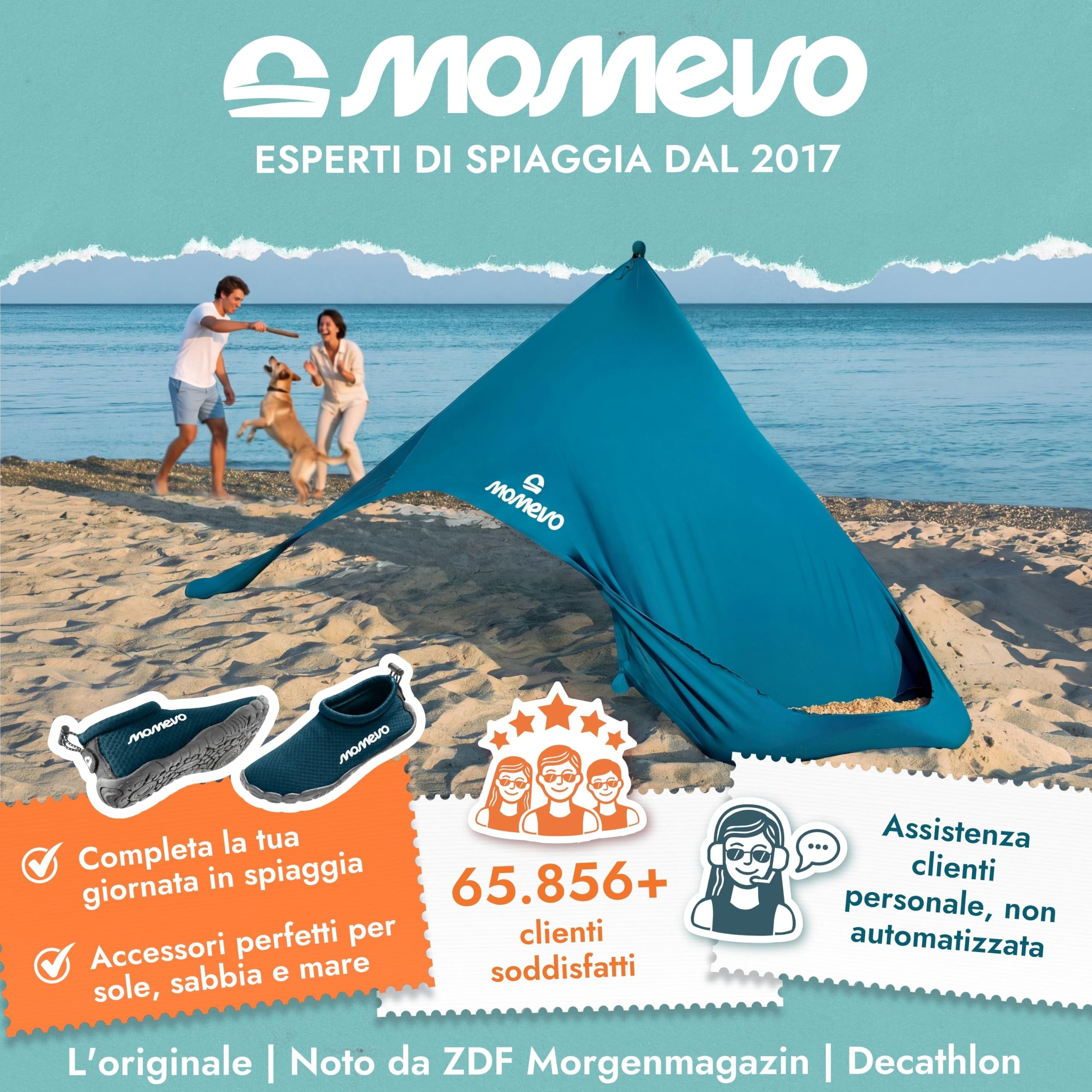 Sunsail Tenda da spiaggia UPF50+ Antivento, 2 persone, Blu Petrolio | Telo ombreggiante leggero, tenda da spiaggia di nuova generazione