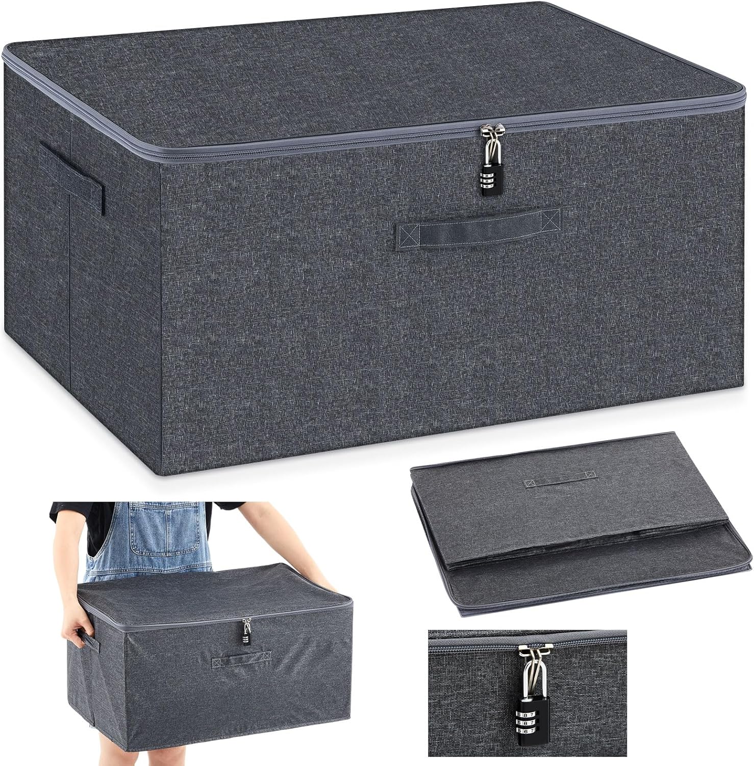 23.6 x 15.8 x 11.8 Inch Lockable Adult Toy Box Storage Organizer Adult Toy Bag with Zipper Lid Foldable for Women and Men Game Clothes Container Secure Private
