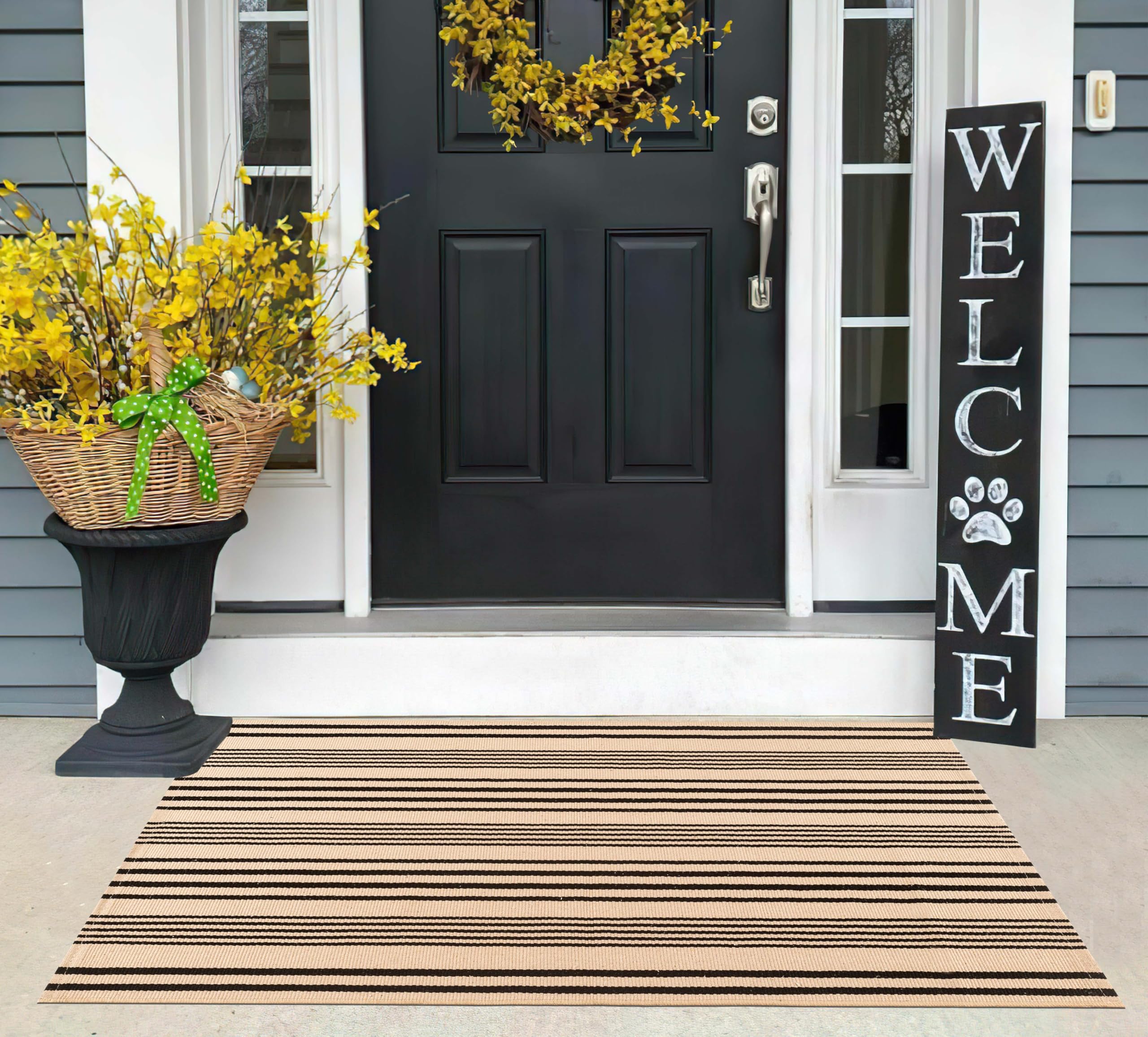 Alfombra de Entrada Exterior de otoño de 2,3'x3,6', Color Negro y Beige