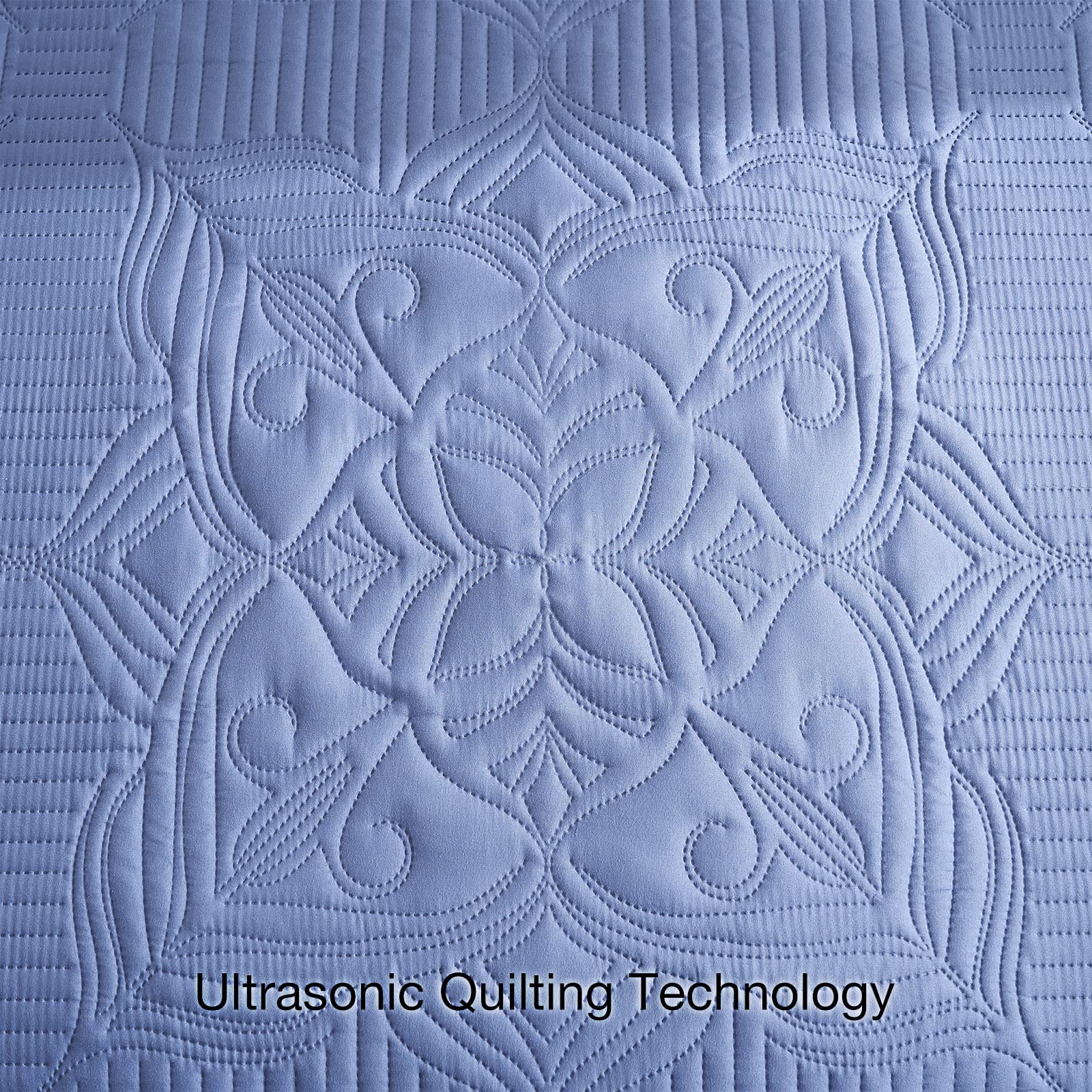 beeweed Quilt Set Twin Size 2 Pieces, Lightweight Microfiber Flower Pattern Bedspreads for All Season, Bluish Grey Soft Summer Coverlet Set with Ultrasonic Quilting Technology (1 Quilt,1 Pillow Shams)