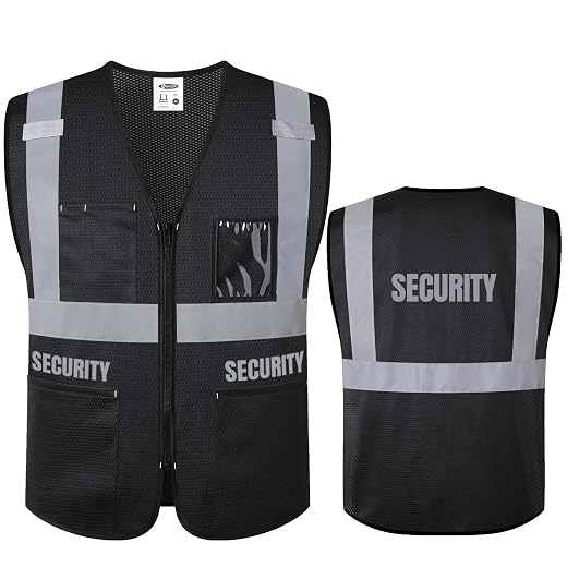 JKSafety Security Vest for Security Guard Hi Vis Safety Vest for Men Women Reflective Vests with Pockets Meet ANSI/ISEA