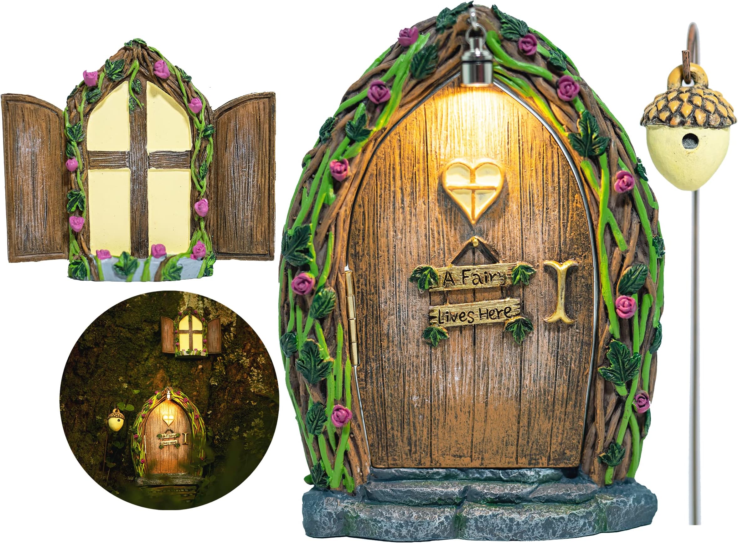 Opening Fairy Door and Window with Light, Fairy Doors for Trees Outdoor, Fairy Door, Fairy House Kit, Fairy Garden Decor, Fairy Doors, Fairy Garden Decor, Fairy Garden Decorations, Garden Fairy