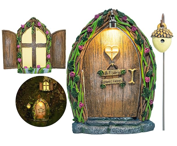 Opening Fairy Door and Window with Light, Fairy Doors for Trees Outdoor, Fairy Door, Fairy House Kit, Fairy Garden Decor, Fairy Doors, Fairy Garden Decor, Fairy Garden Decorations, Garden Fairy