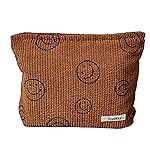 Cosmetic Bags for Women - Corduroy Cosmetic Bag Aesthetic Women Handbags Purses Smile Dots Makeup Organizer Storage Makeup Bag Girls Case Bags (A-Brown)