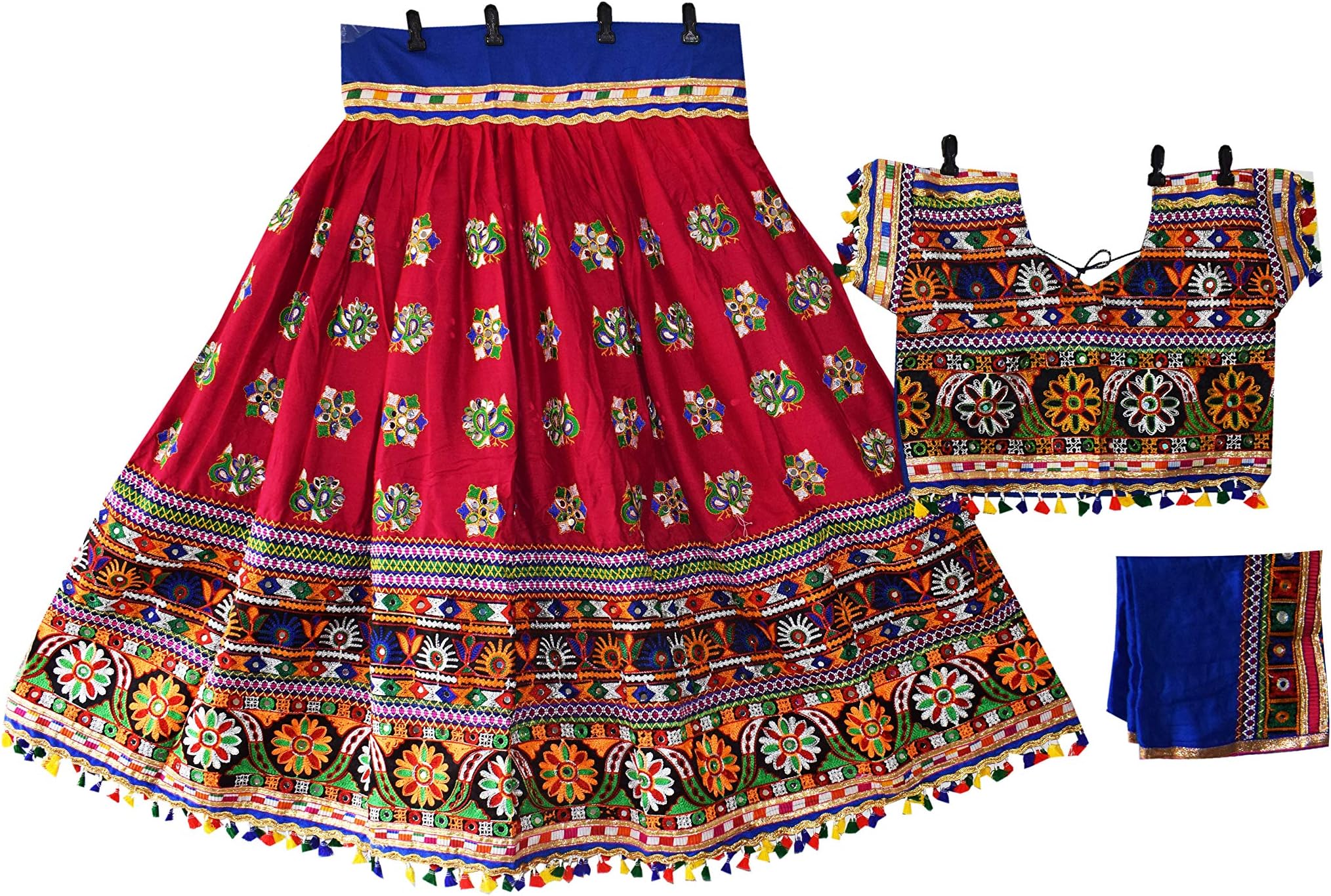 Nanda Women Rayon Handmade Banjara Style Sanedo Chaniya Choli-Peacock Embroidered-Lehenga Choli-Gujarati Garba Ghagra Choli Pink Free Size