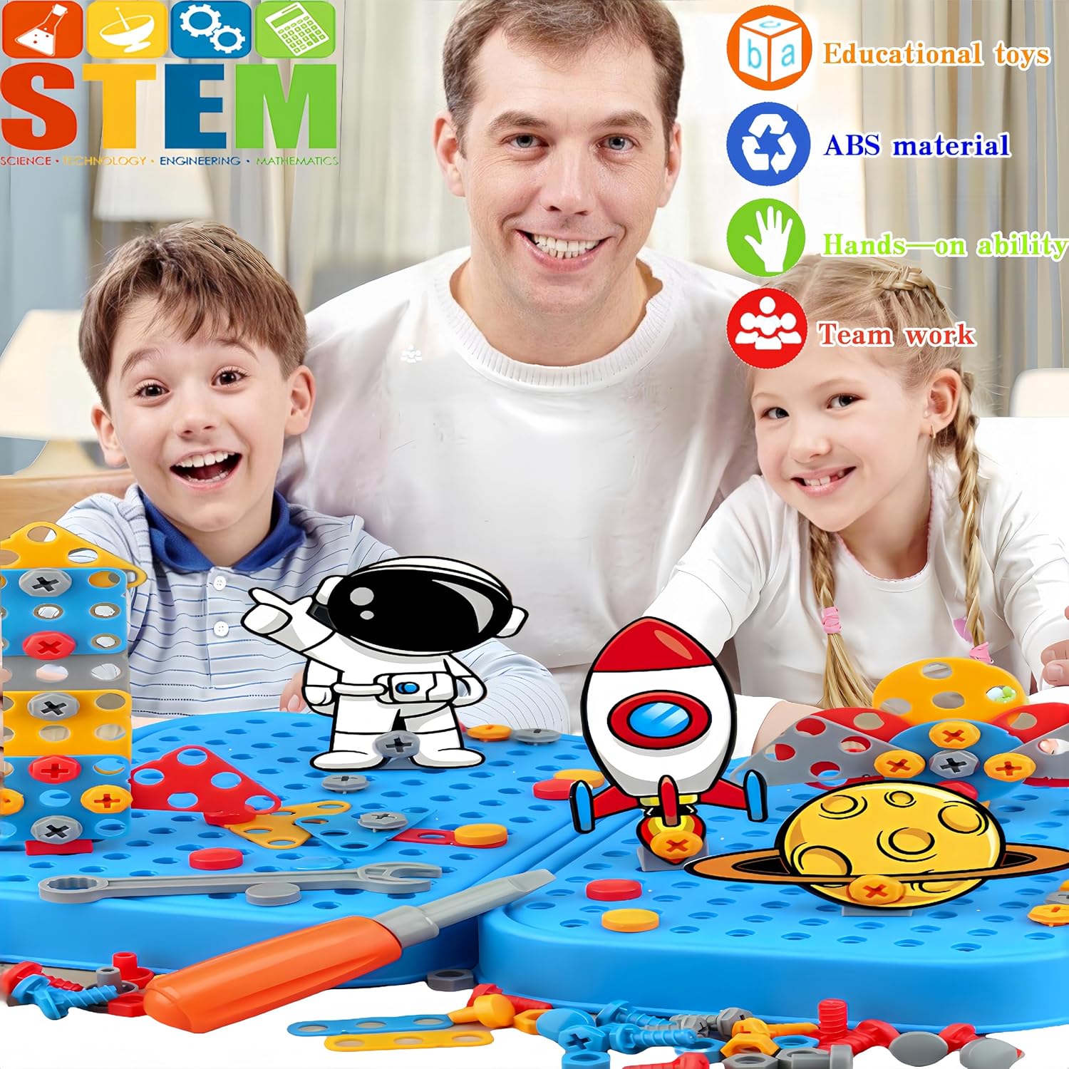 Drill Toys for Boys Age 4-8, 351pc Kids Montessori Construction Toy Electric Drill Toy with Fix Tool Box, Boy Toys Space Engineering Building Kits, Brithdaty for Boy 4 5 6 7 8 Years Old