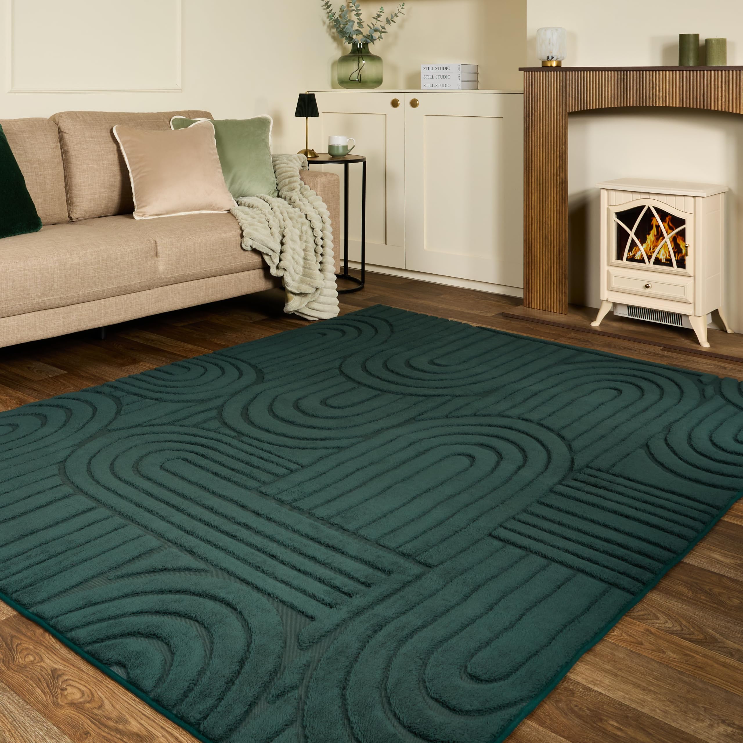 OHS Tufted Arches Rug Carpet Rugs for Bedroom, Green - 120 x 170cm