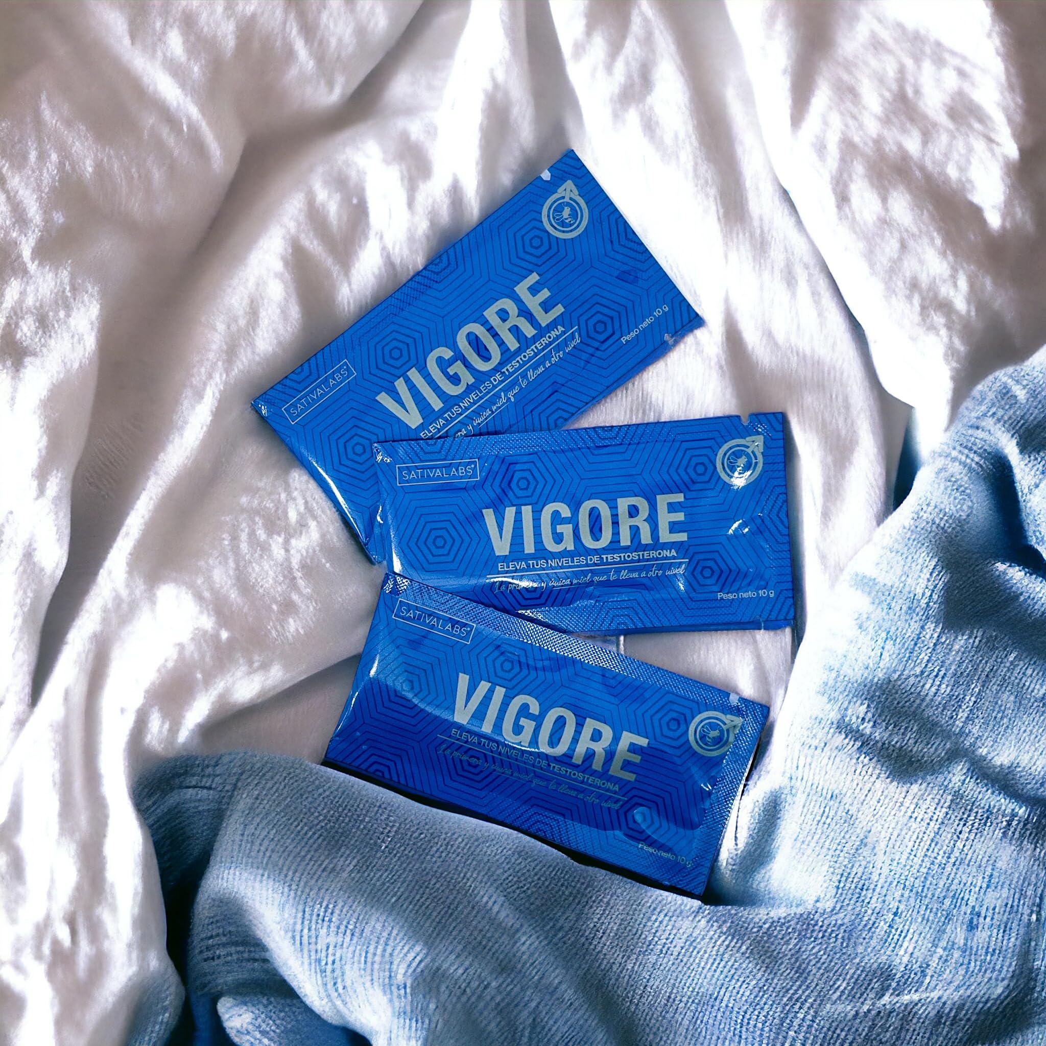 VIGORE POTENCIADOR NATURAL | FUERZA- ENERGIA - RESISTENCIA | MIEL PURA ENRIQUECIDA CON ARGININA, GLICINA, ACIDO FOLICO, NIACINA, VITAMINA B6-B12 (12 Sachets)