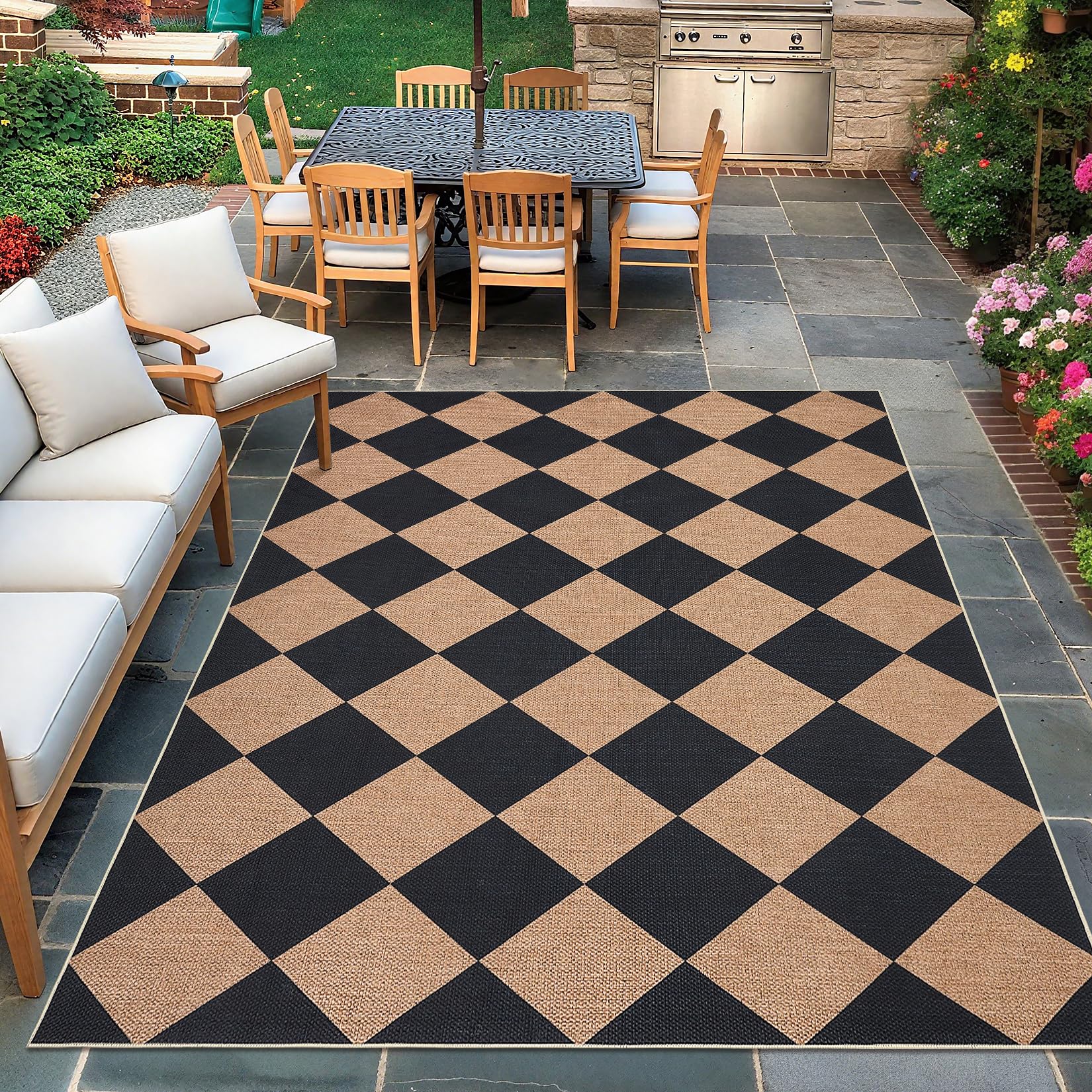Garvee Living Room Rug 6x9 Washable Outdoor Rug for Bedroom Easy Jute Area Rugs Modern Checkered Office Carpet