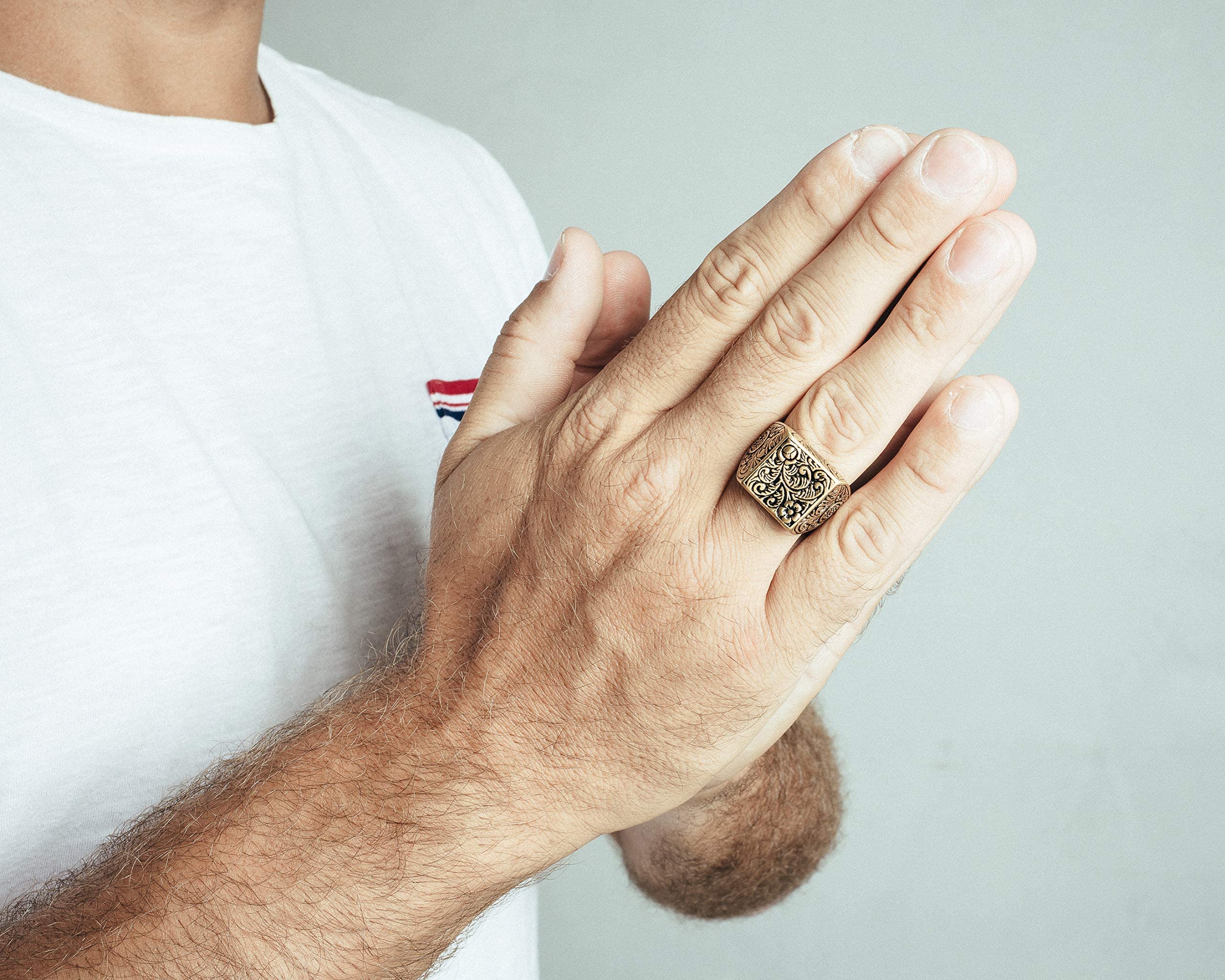 Akitsune Floris Anillo | Design-Anillo Mujer Hombre Acero Inoxidable Sello de Adorno Floral Grande - Oro - US 8