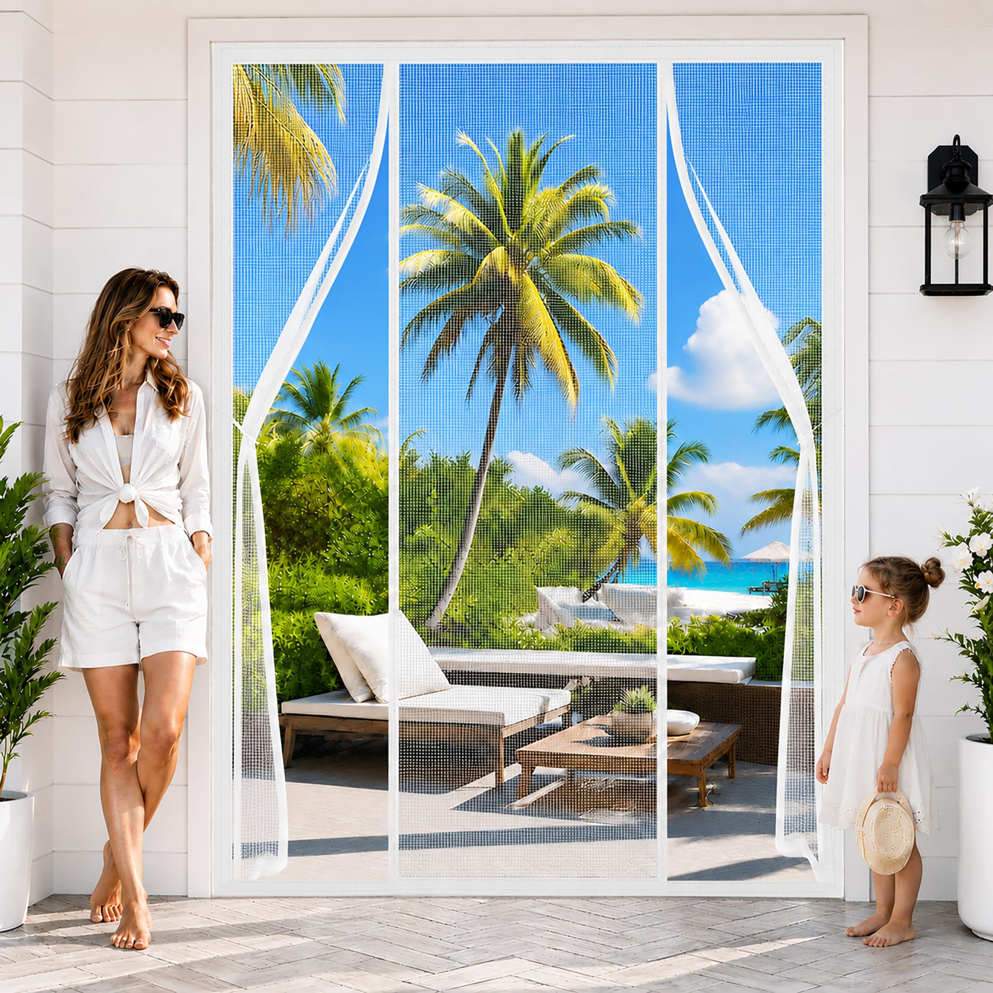 Wlmldm White Double Opening Fly Screen Door 190X265cm Double Door Reinforced Mosquito Screen Curtain With Magnets No Gap For Modern Homes With Big Glass Doors And Open-Plan Layouts