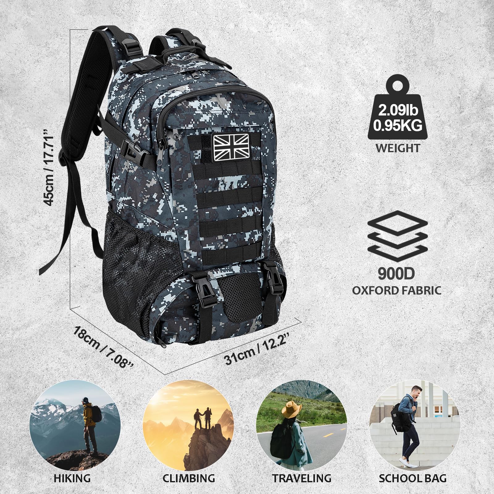 Jueachy Military Tactical Backpack 30L Army Assult Camouflage Hunting Rucksack Molle 3 Day Large Rucking Backpack for Outdoor Sports Trekking Hiking Travel Camping - Image 3