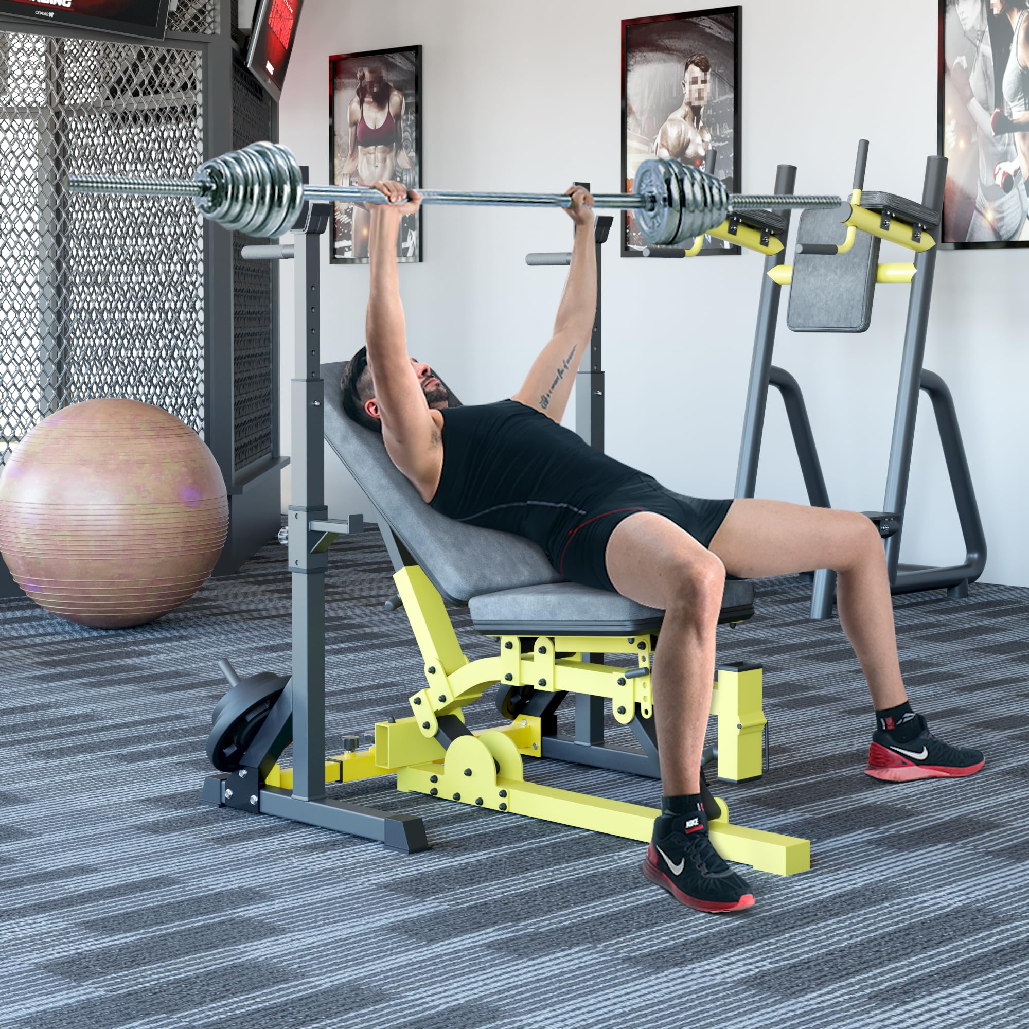 Squat Rack, Support d'Haltères Réglable, Cages de Squat Multifonction, Repose Haltères, Chandelles Musculation pour Gym, Domicile Max.250 kg