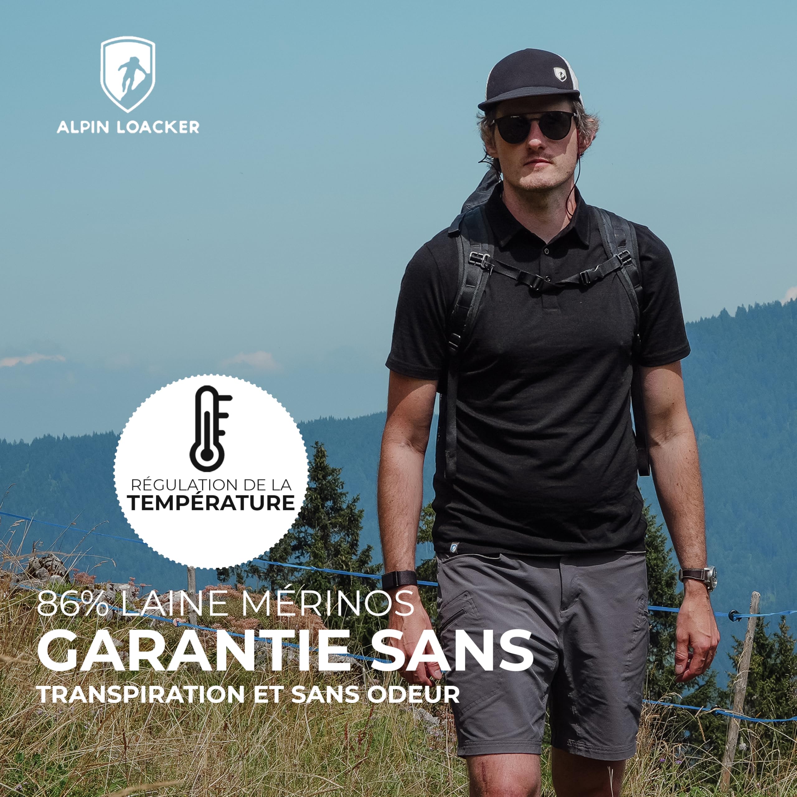 ALPIN LOACKER T Shirt Laine Mérinos pour Hommes de Randonnée en Tshirt Sport Manche Courte - Anti-Transpiration - Haut Thermique Respirant et Polo