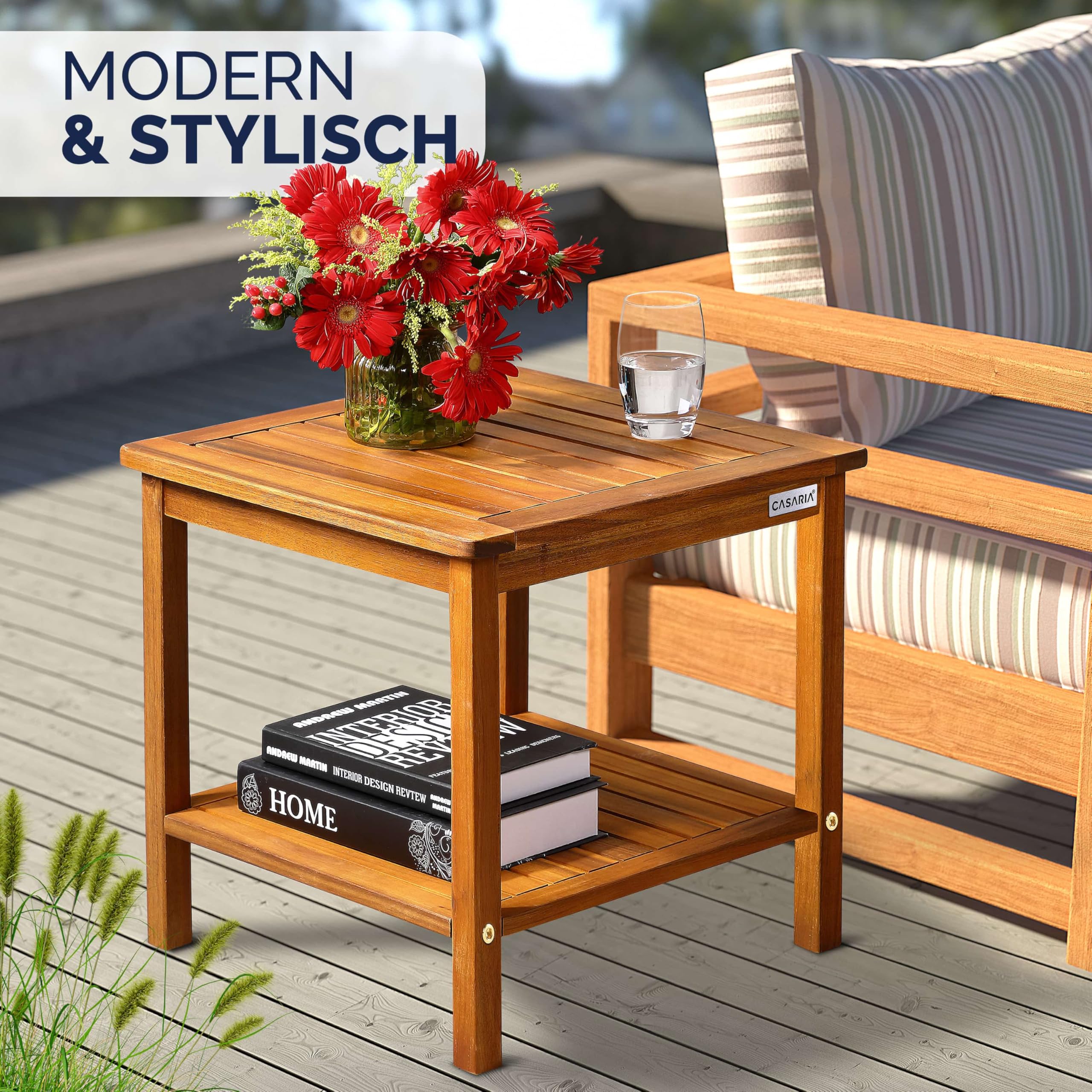 Casaria® Gartentisch Wetterfest Holz 2 Ablageflächen FSC®-Zertifiziert 80kg Belastbarkeit 45x45cm Balkon Garten Tisch Beistelltisch Gartenmöbel Akazie