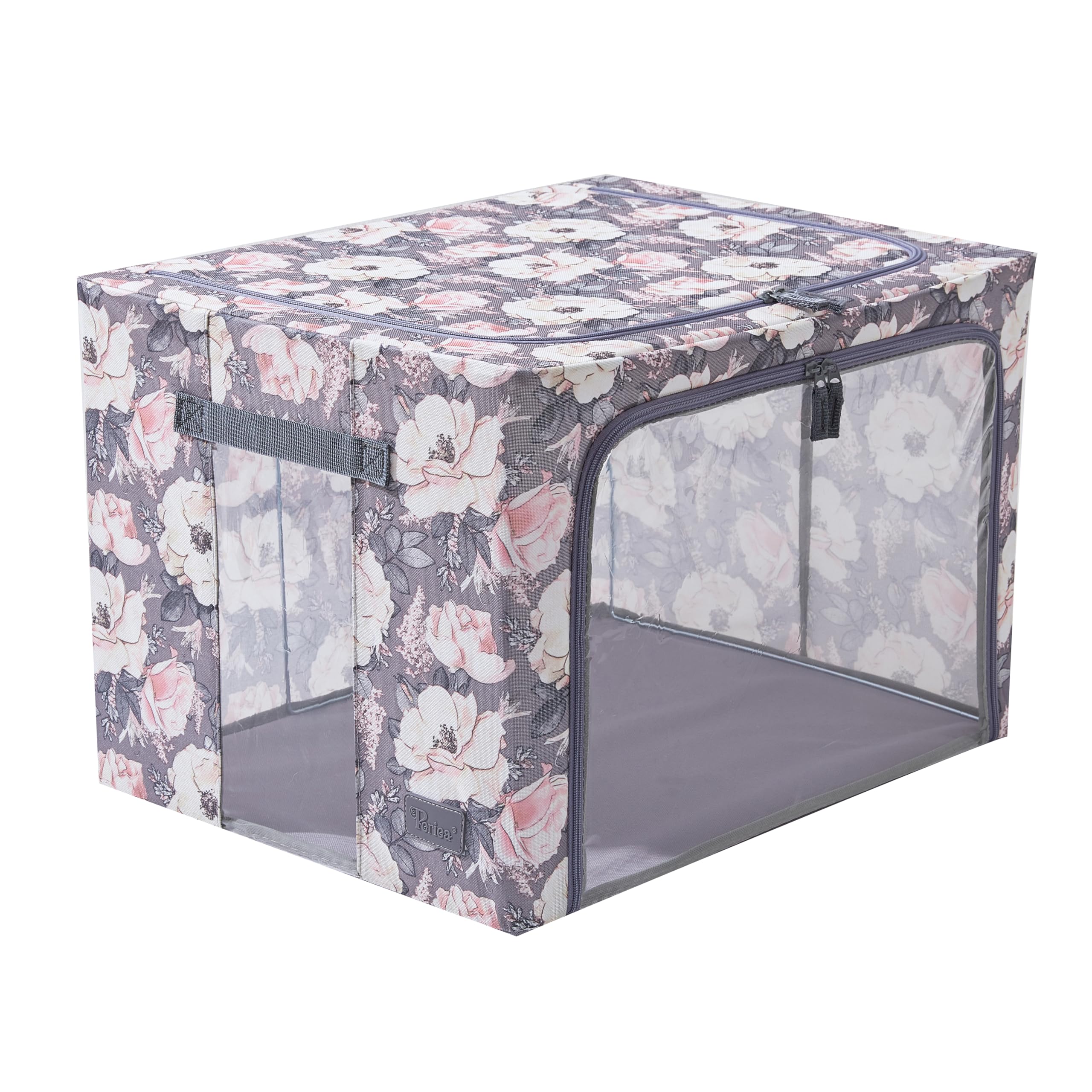 Periea ‘Beau’ Folding Collapsible Stackable Fabric Home Storage Boxes with Steel Frames (Black Grey Floral, Large) — view 76