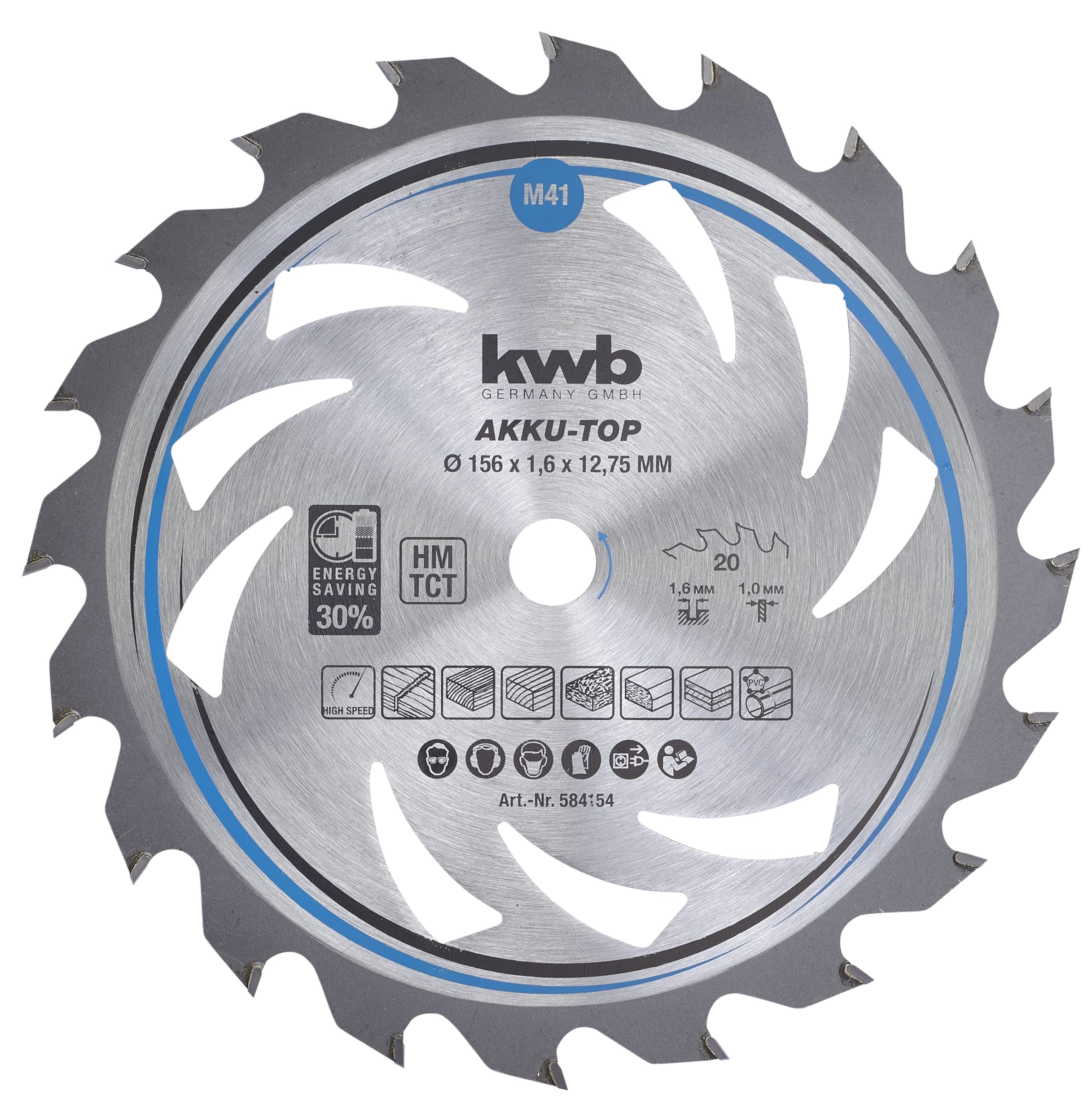 kwb Kreissägeblatt 156 x 12,75 mm, leichtgängig, speziell für Akkumaschinen, Sägeblatt geeignet für Weich- und Hartholz, Tischlerplatten und Spanplatten