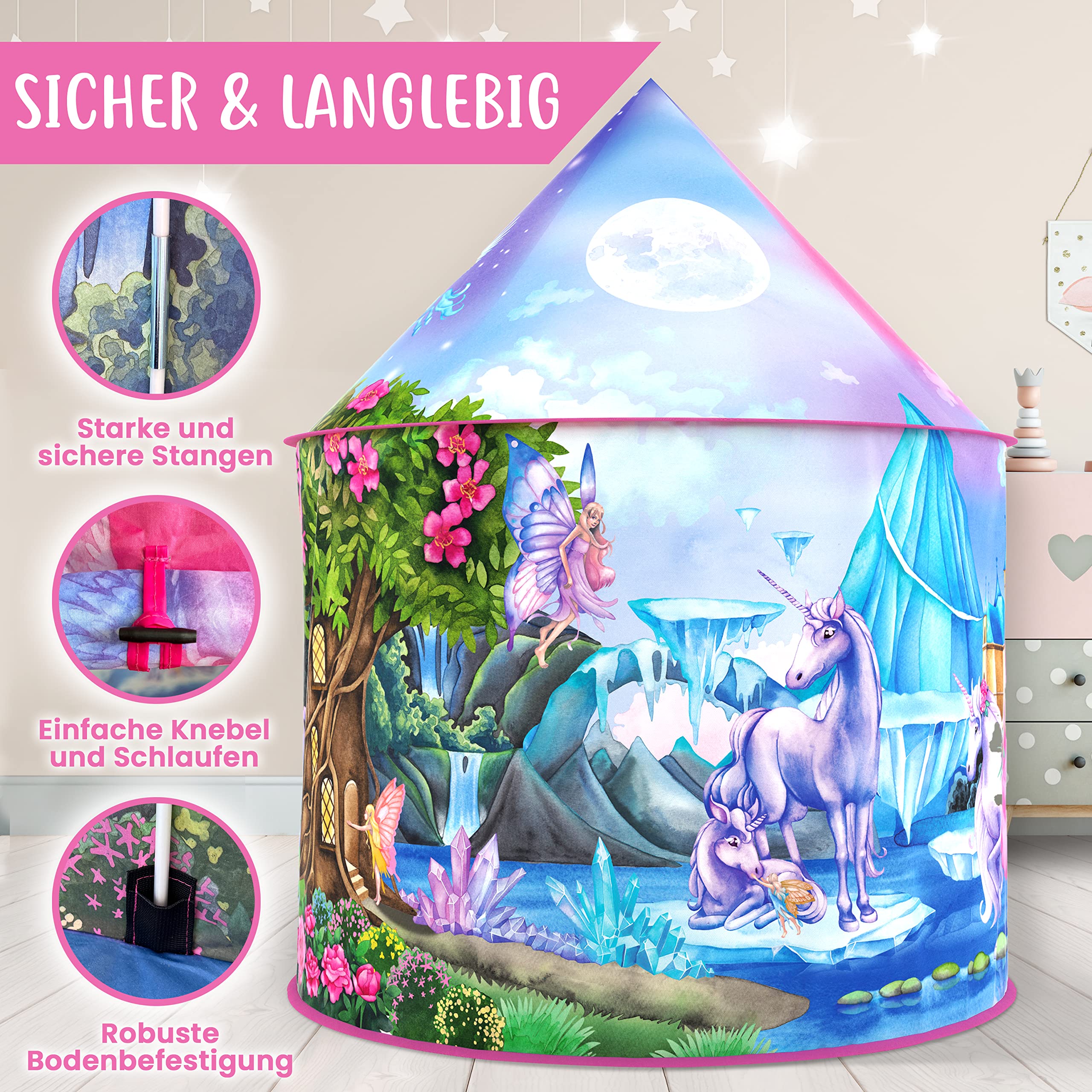 W&O Tenda per Bambini Tema Unicorno con Suoni Magici, Tenda Unicorno Bambina Regalo, Tenda Unicorno Bambina, Tenda Bambini, Tenda Gioco Bambini per Interni ed Esterni, Giochi per Bambini