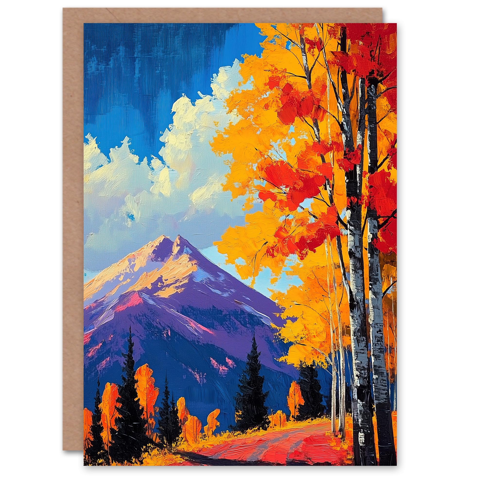 Artery8 Greeting Card Denali Autumn Forest Alaska Mountain Landscape Blank For Him Or Her Art Birthday Card
