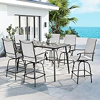 Vista 17 de MFSTUDIO Juego de 7 barras de patio con 1 mesa de barra de listones de metal resistente con 6 taburetes de altura de barra para exteriores, azul