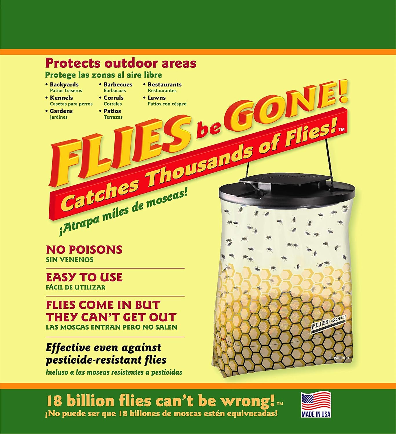 Flies Be Gone Outdoor Fly Trap - Disposable Protein-Powered Attractant Fly Catcher - Natural Attractant Trap for Patios, Ranches. Easy to Use Outdoor Traps, Helps Manage Fly Populations Outdoors