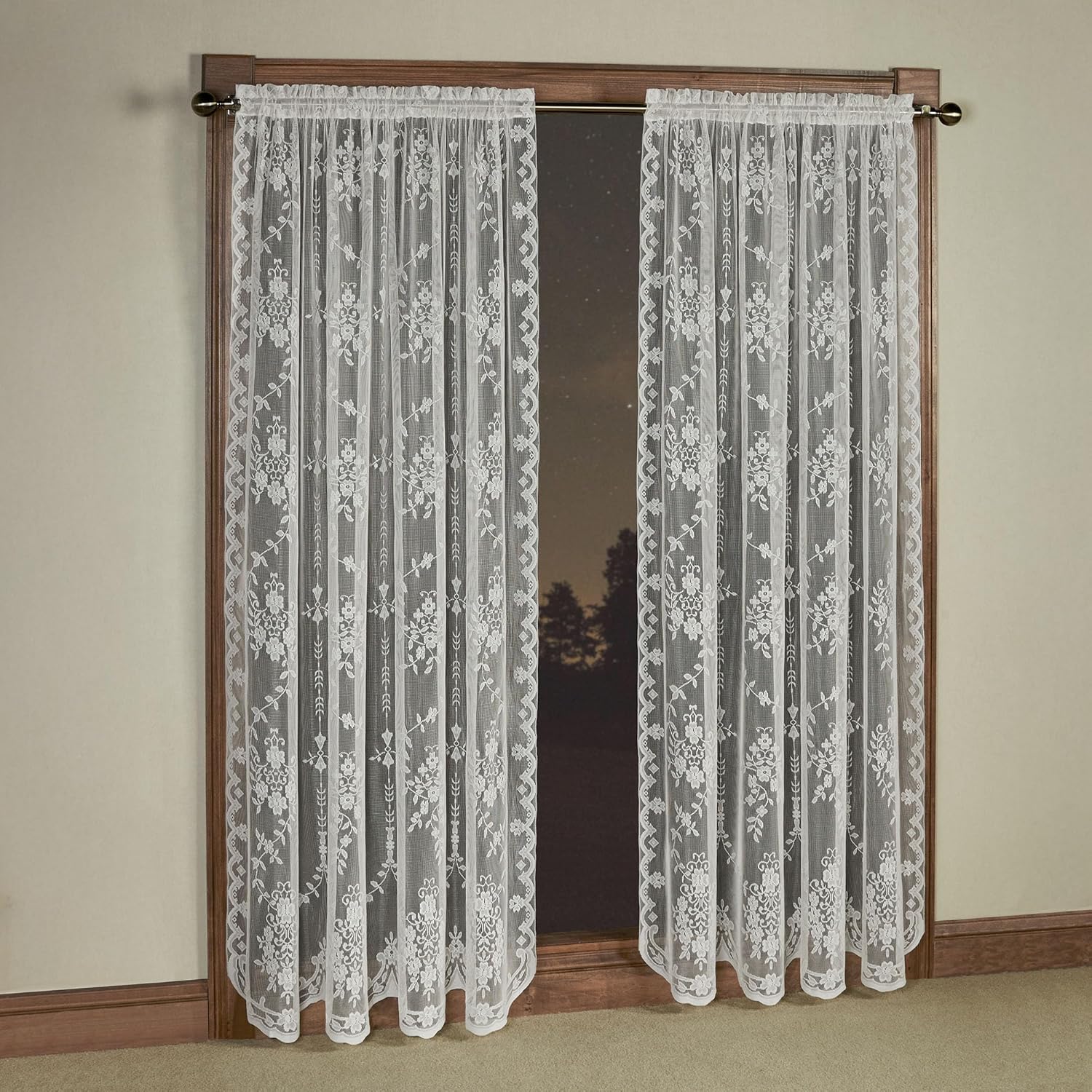 Luxury Sheer Polyester Fiona Lace Window Treatment | Beautiful Window 63L Panel Pair | Timeless Classic Traditional | Ivory | Elegance Charm | Rod Pocket Curtains | Machine washable | Light Filtering