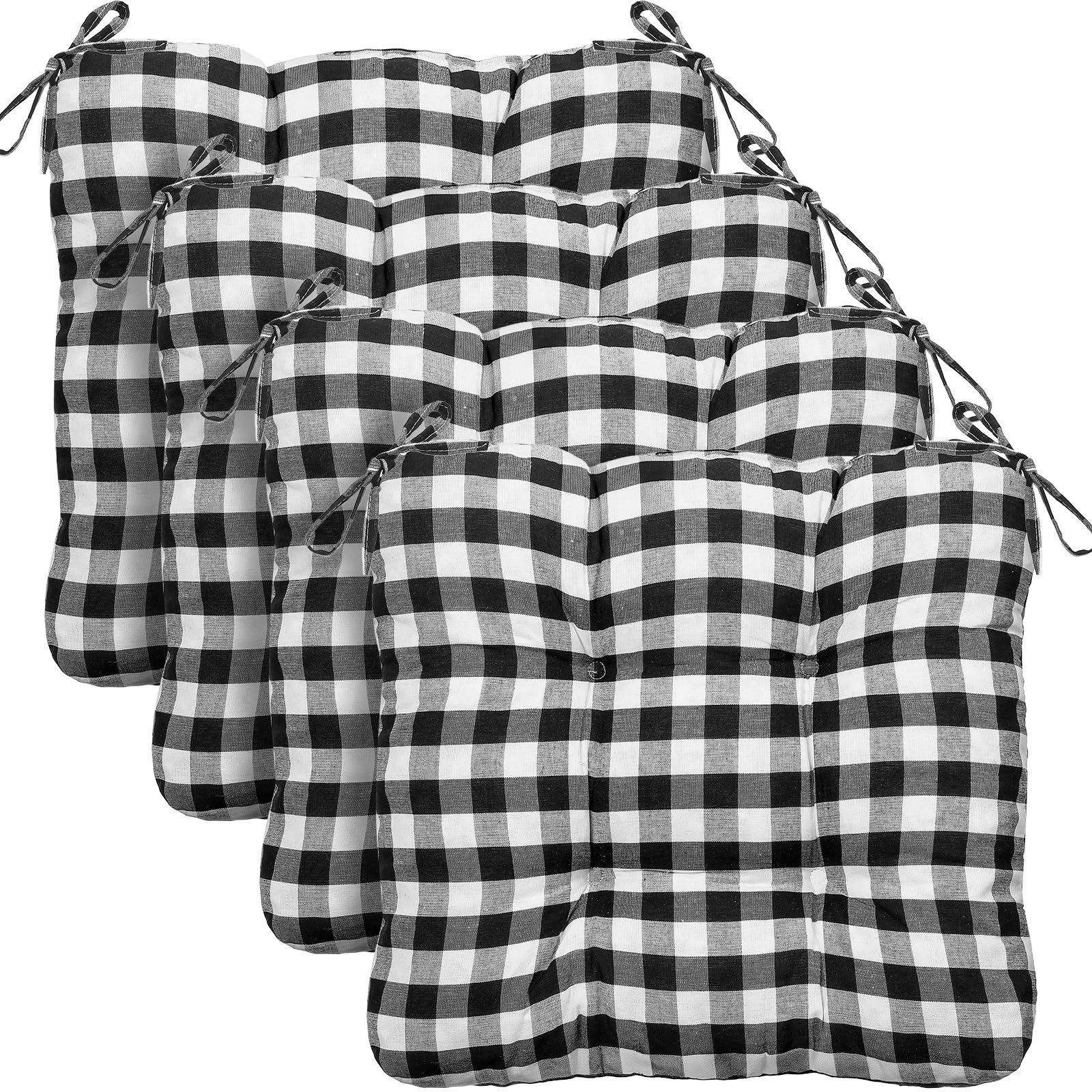 Geetery 4 Pack Chair Cushions, 16" x 15",Black and White,Plaid