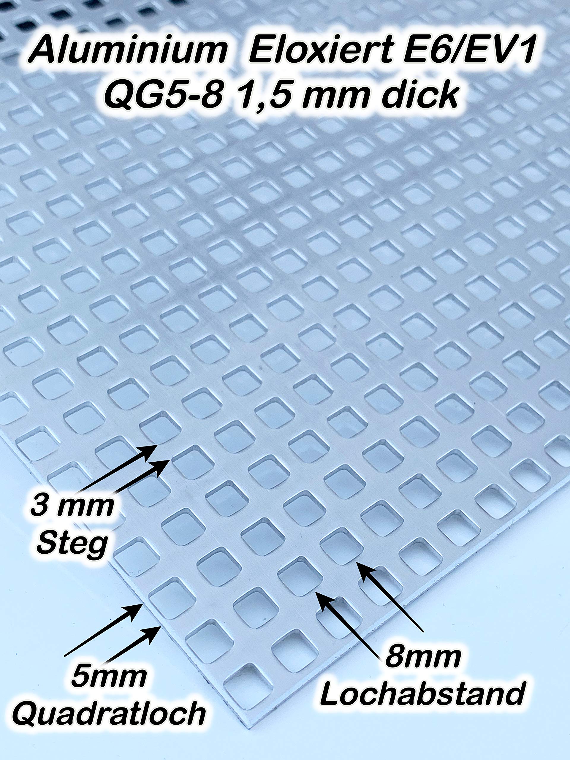 Produktbild von Alu Eloxiertes Lochblech QG5-8 – 1,5 Mm Dick, Silber, Individuell Zugeschnitten, Für Fahrzeugbau Und Filteranlagen