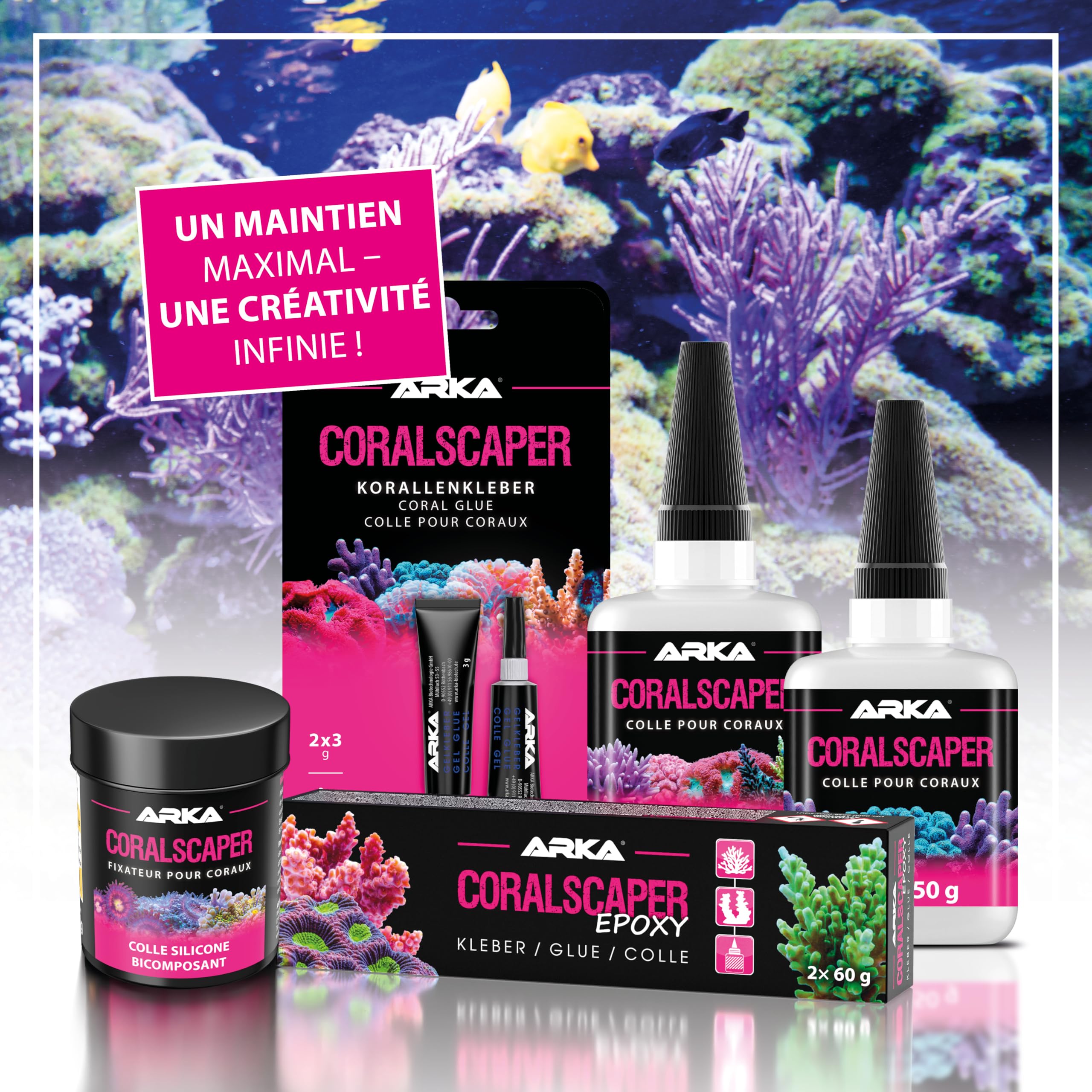 ARKA Reefscaper -Mortier récifal professionnel idéal pour fixer de manière stable les coraux et les structures récifales dans les aquariums d'eau de mer, facile à utiliser
