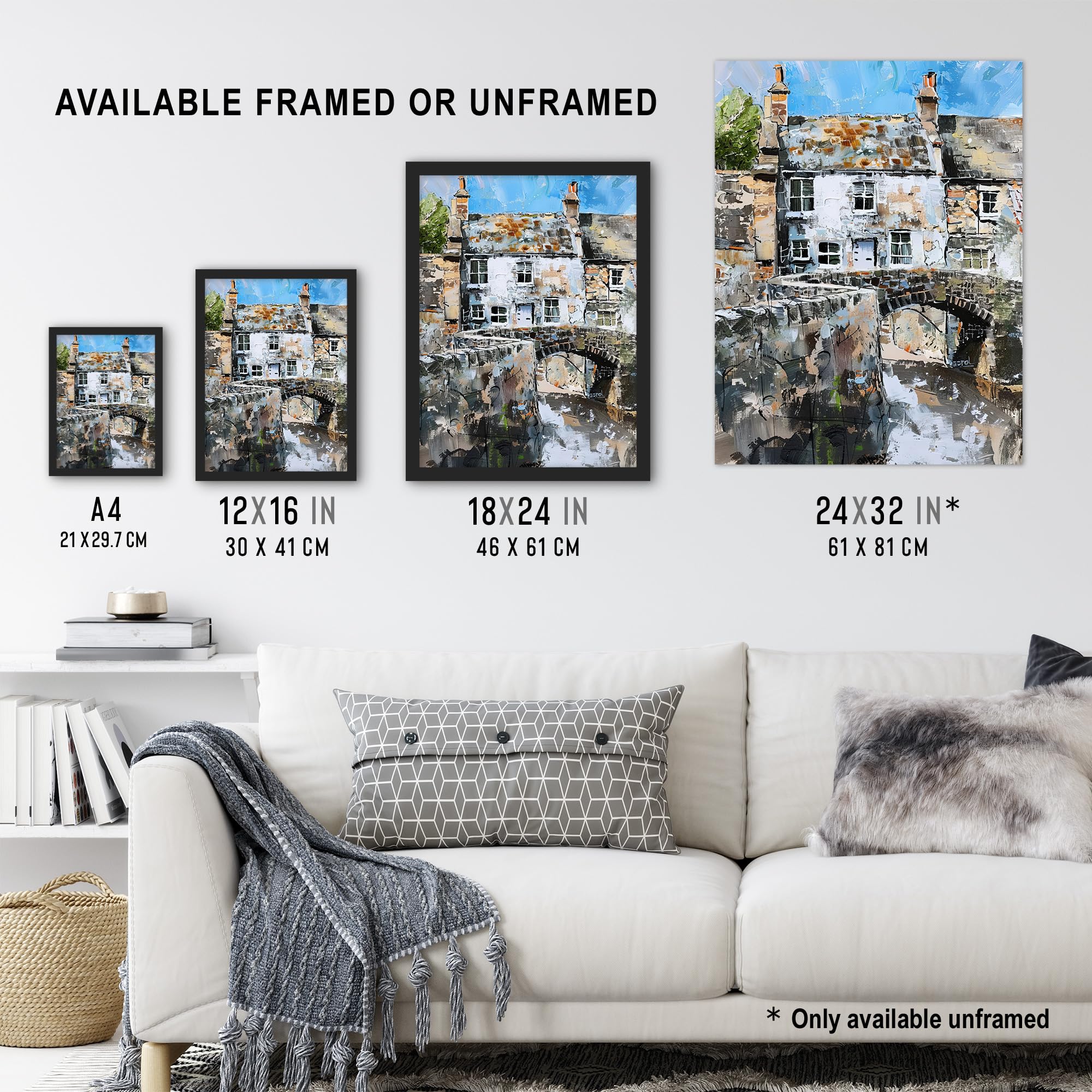 Artery8 North Yorkshire Village Medieval Bridge Painting Living Room Extra Large XL Wall Art Poster Print - Image 3