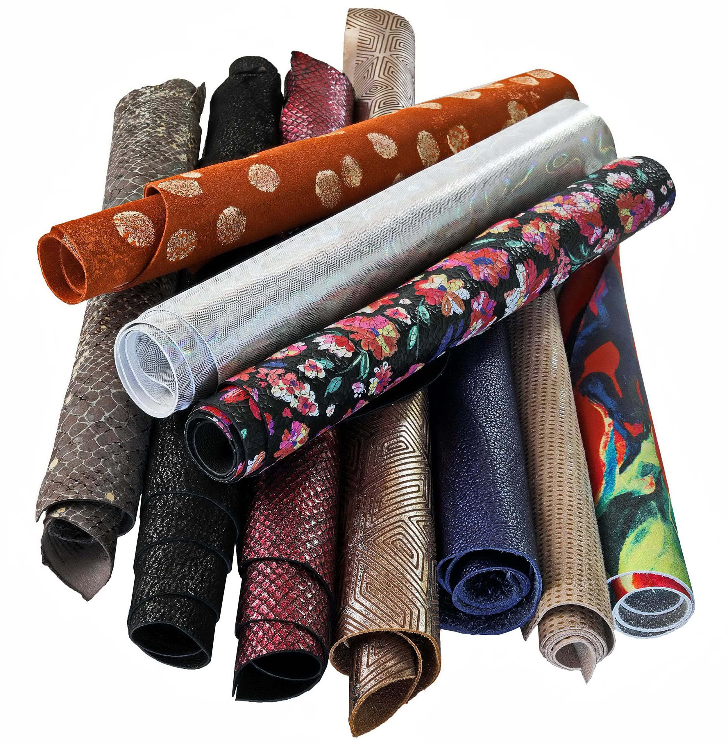 LA GARZARARA Sélection exclusive de découpes de peaux imprimées de taille moyenne, taille minimale est de 20 x 25 cm - 2 kg, assortiment aléatoire, mélange de couleurs, motifs, impressions, LAG-32-2