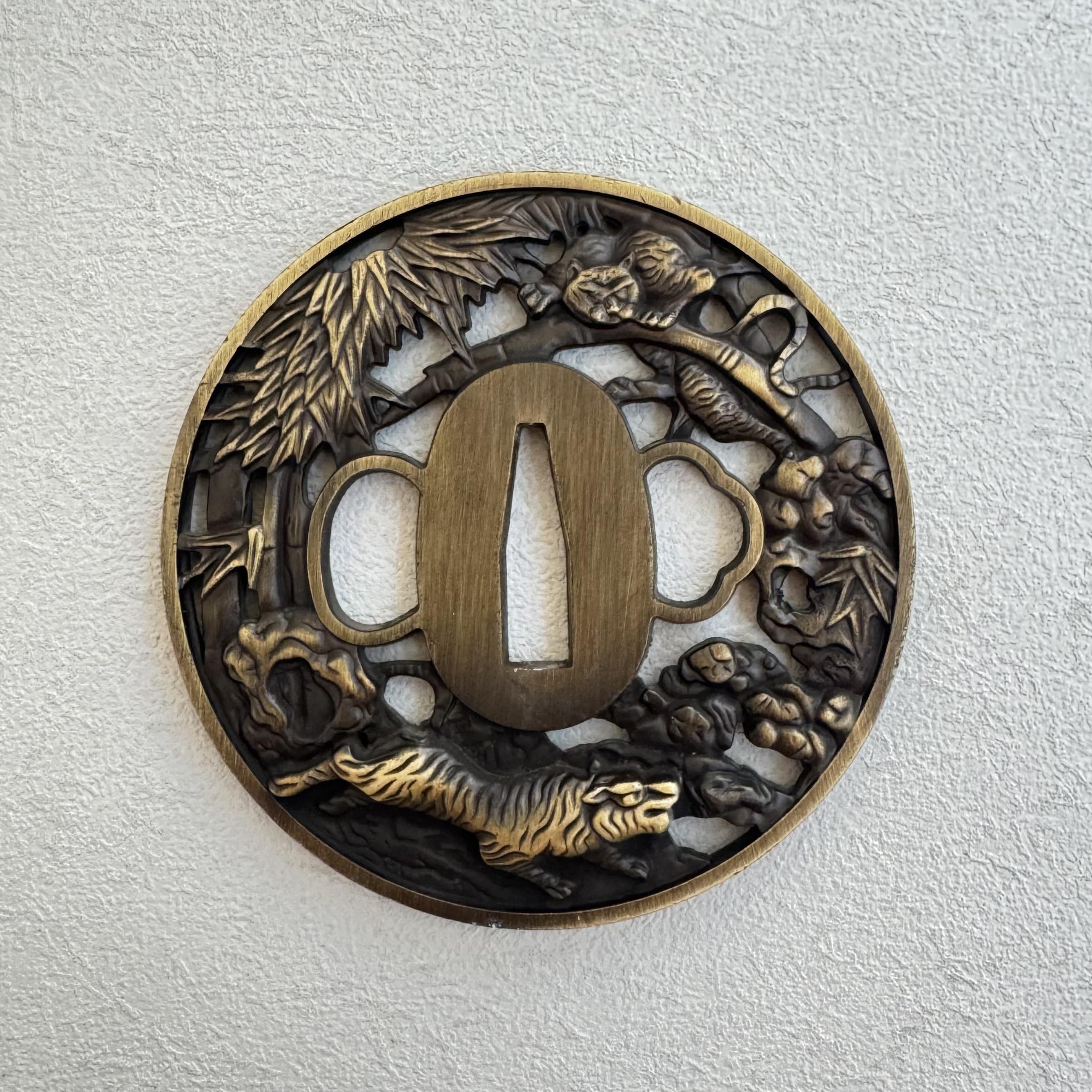 1 Piece Japanese Samurai Sword Handle Accessories, Metal tsuba Hand Guard?Vintage Bronze Dragon Pattern (Vintage Bronze-9)