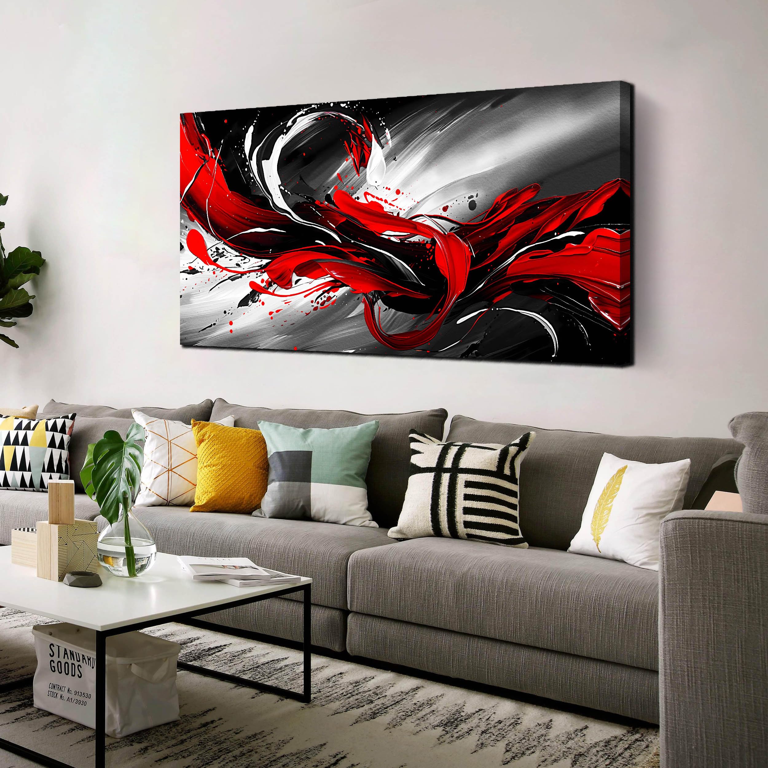 Black White and Red Abstract Print Picture Painting Large Canvas Wall Art for Living Room Bedroom Framed Canvas Wall Decor Modern Room Abstract Wall