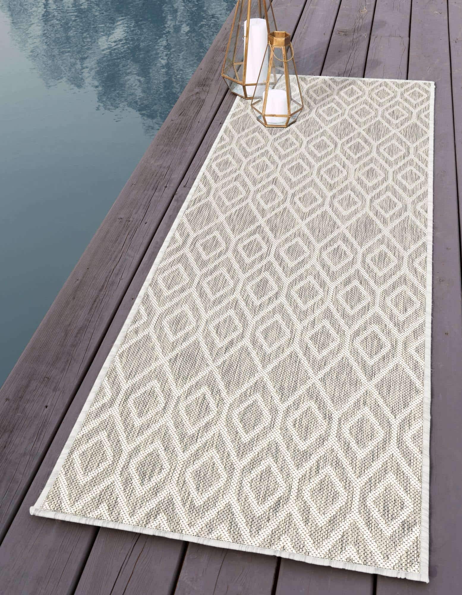 Jill Zarin Outdoor Collection Area Rug - Turks and Caicos (2' x 6' Runner Gray Cream/Cream)