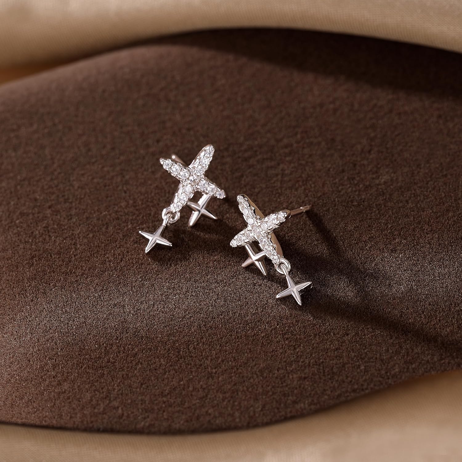 SLUYNZ 925 Sterling Silver CZ Star Earrings Studs for Women Teens Tiny Post Studs Earrings Star Drop - Image 4