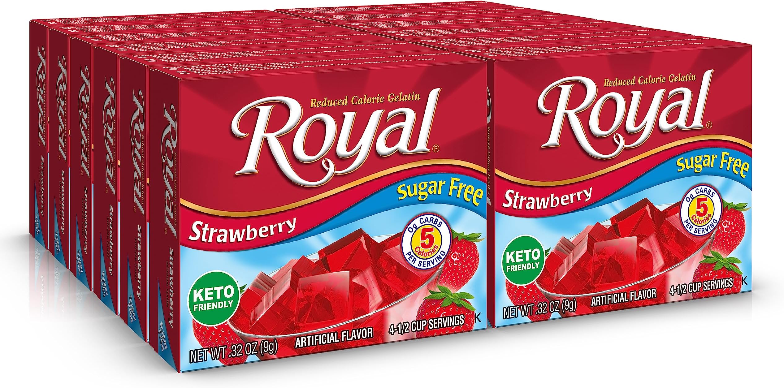 Royal Strawberry Gelatin Dessert Mix, Sugar Free and Carb Free,0.32 0z (Pack of 12)