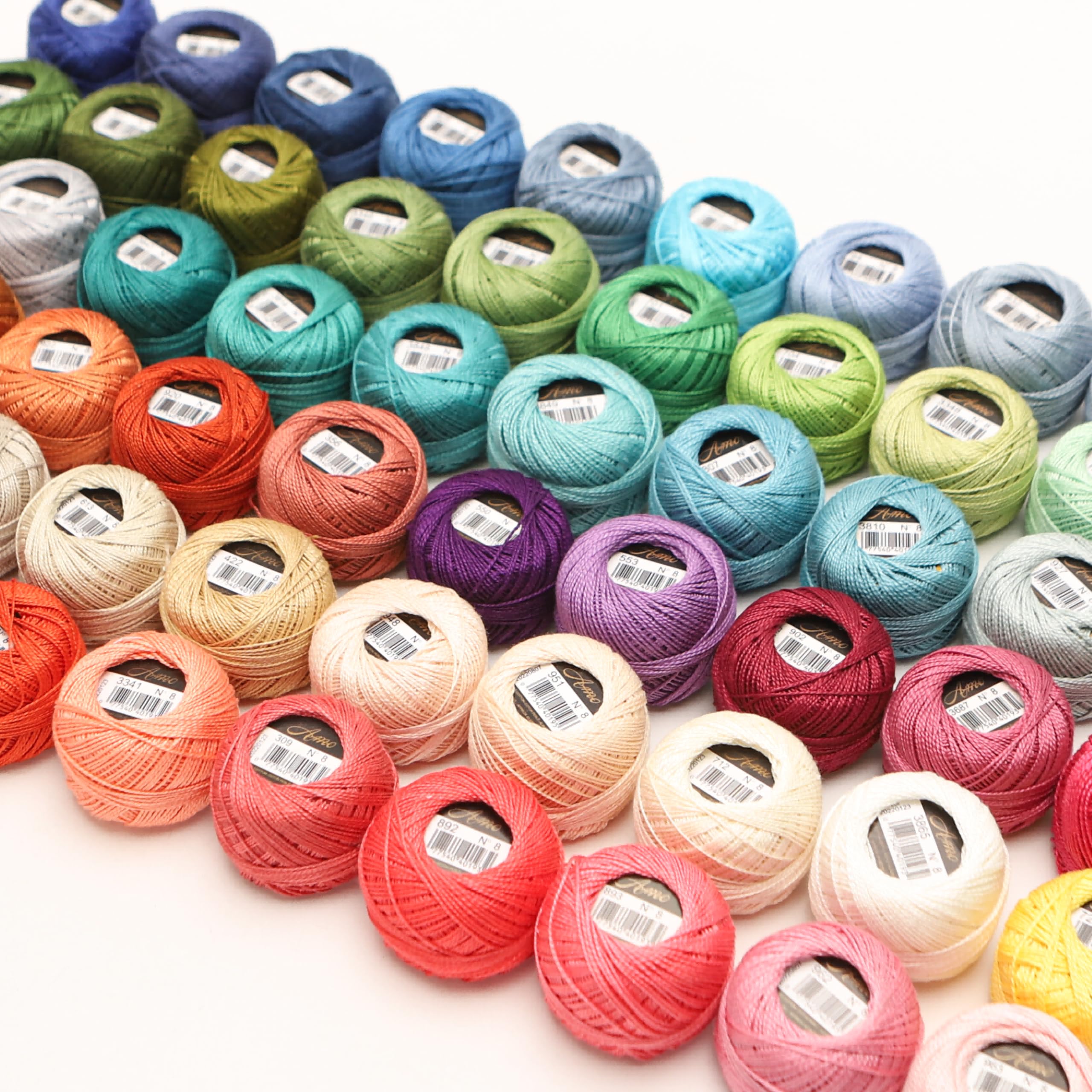 Set mit 60 Farben, Größe 8, Baumwolle, Perlgarn, Häkeln, Stickerei, Basteln, Tatting-Applikation, 5 g, 40 Meter pro Knäuel, 4 Sets erhältlich (60 Farben Set D)