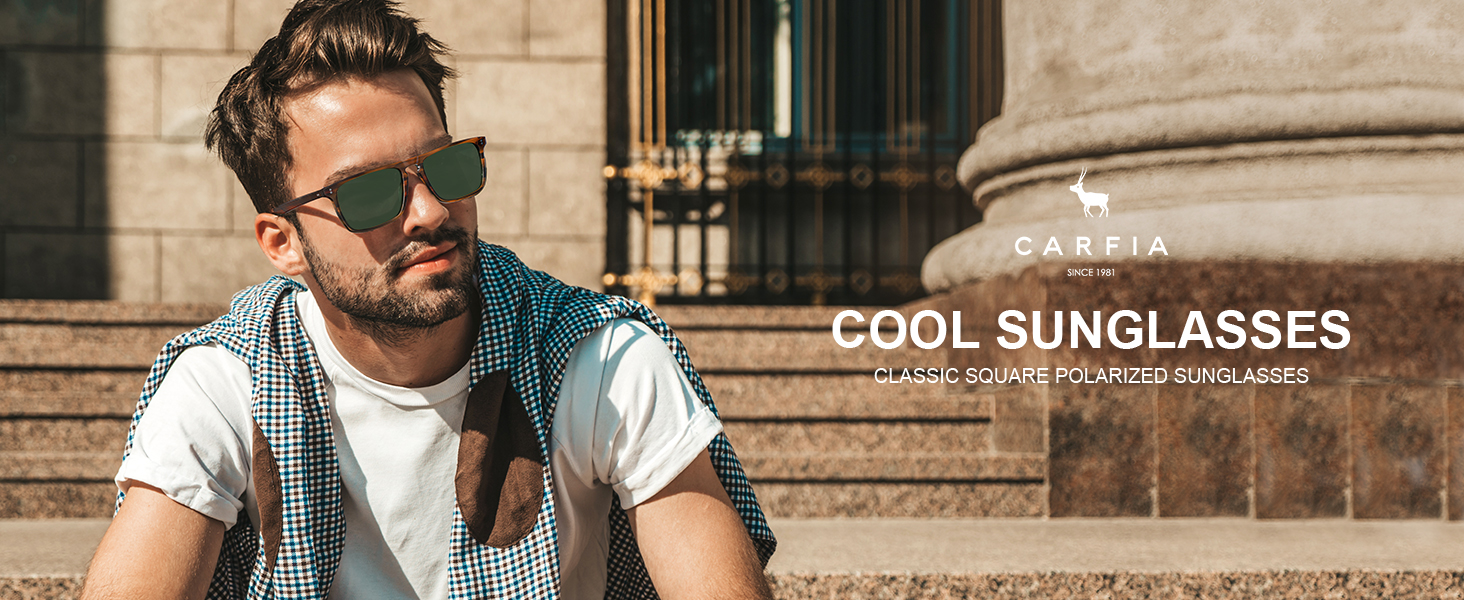 CARFIA Square Polarized Sunglasses For Men - Retro Acetate UV400 Protection