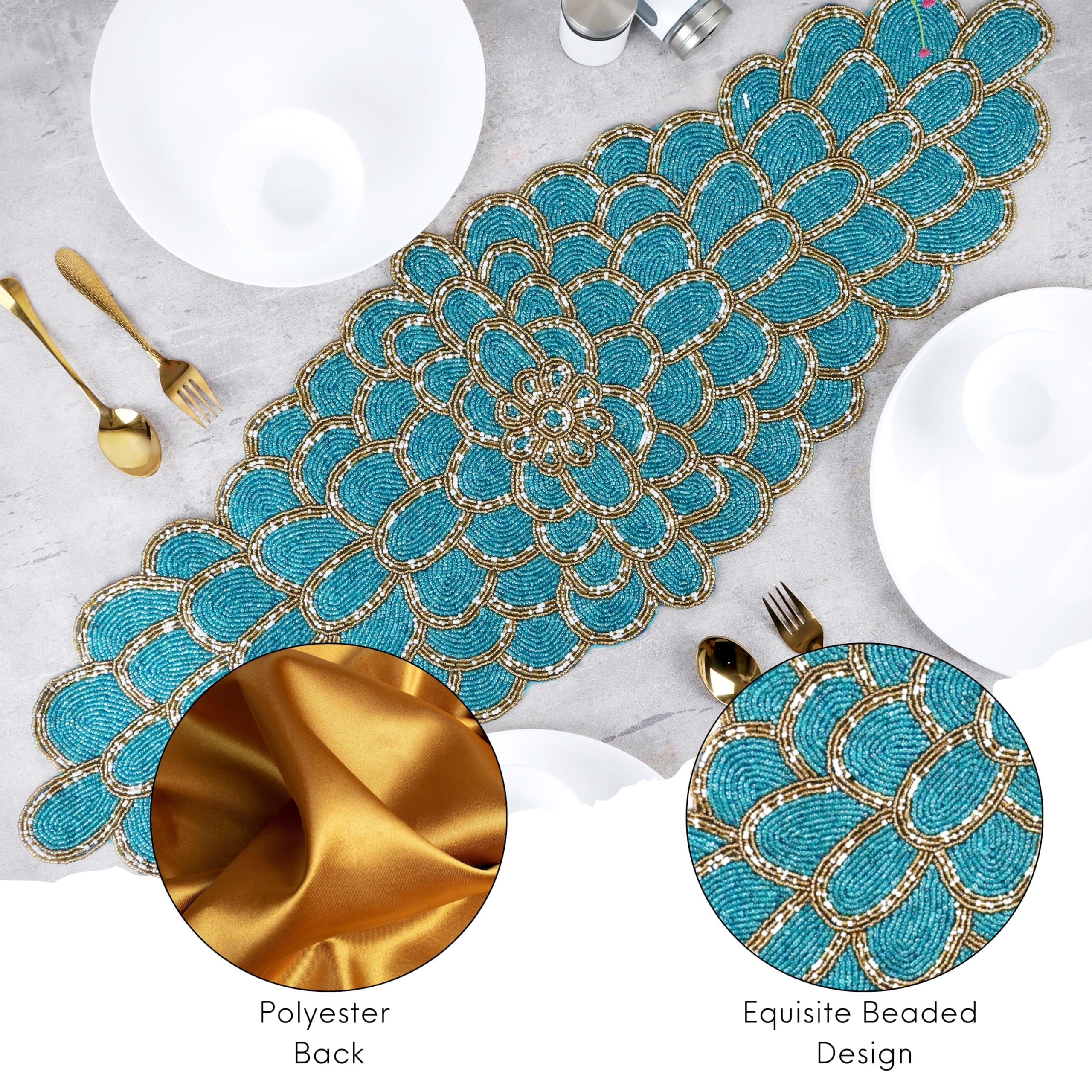 Camino para mesa de comedor, camino de mesa de cocina duradero, resistente a las manchas para mesa, mesa de cocina, camino de mesa duradero de 13 x 36 pulgadas, plateado, dorado y marfil