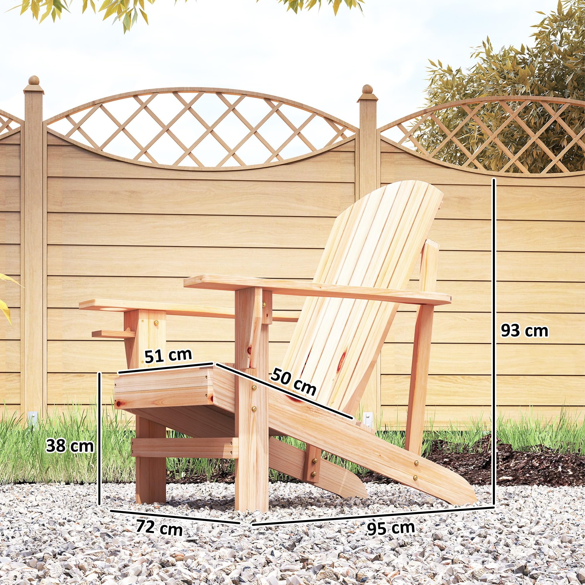 Outsunny Silla Adirondack de Madera Silla de Jardín con Reposabrazos y Respaldo Alto para Terraza Balcón Exterior 72x95x93 cm Natural