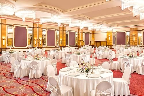 Miniatura 7 de Paquete de 12 manteles redondos blancos de poliéster de 108 pulgadas, tela lavable, resistente a las manchas y a las arrugas, ropa de mesa redonda