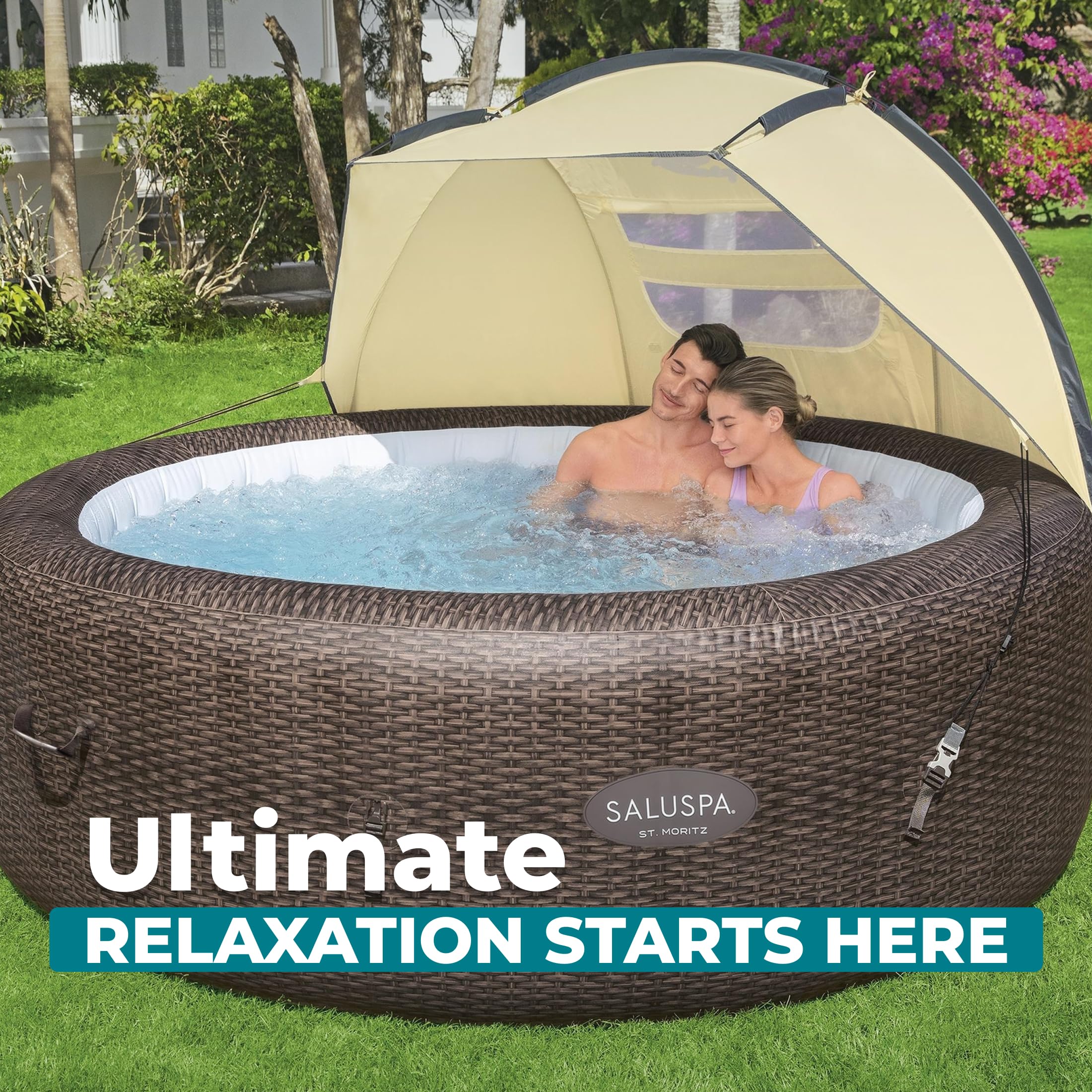 Bestway SaluSpa - Parasole antivento con protezione UV, accessorio per fissaggio, con finestre in rete, per vasche idromassaggio gonfiabili rotonde (solo parasole)