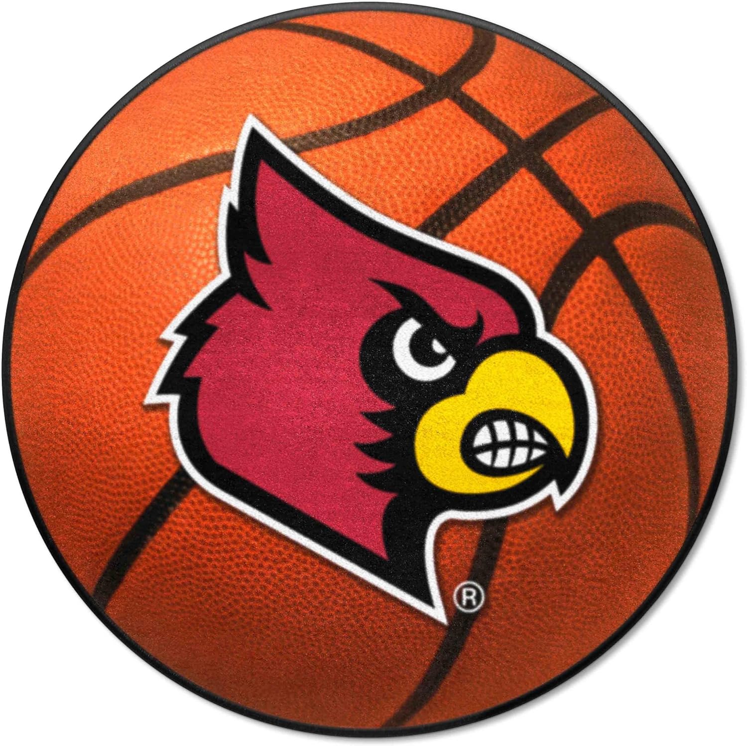 FANMATS 2645 Louisville Cardinals Basketball Shaped Rug - 27in. Diameter, Basketball Design, Sports Fan Accent Rug