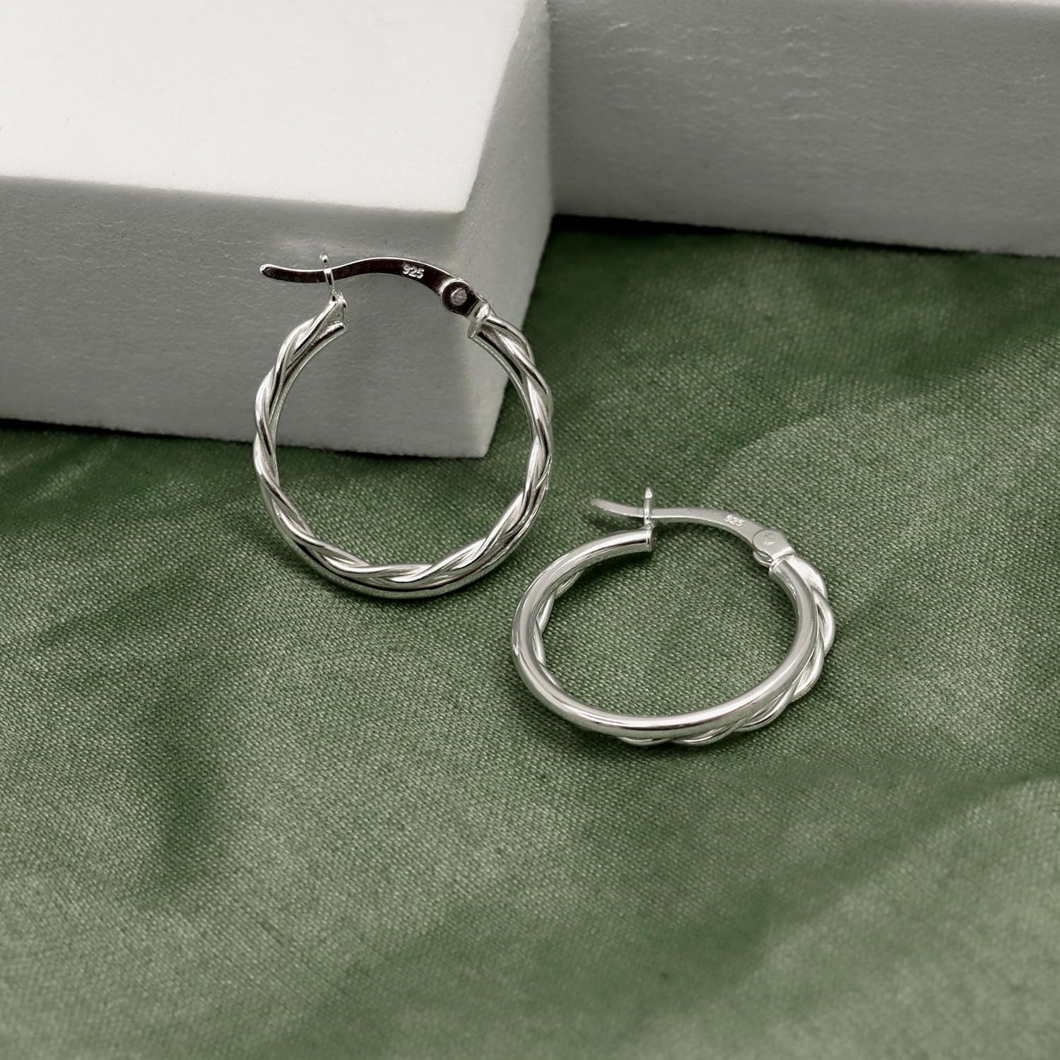 Charmsy 925 Sterling Silver Hoop Earrings for Women | Classic Round Twisted Italian Double Layered Click-Top Earring Hoops - Image 3