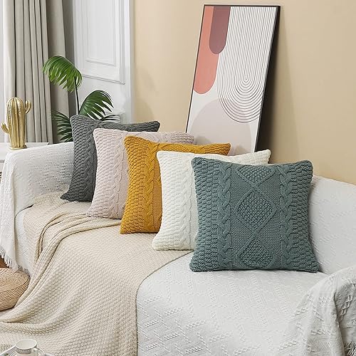 Miniatura 3 de Fundas de almohada decorativas de punto, suéter de doble cable, funda de cojín cuadrada cálida para sofá, dormitorio, decoración del hogar